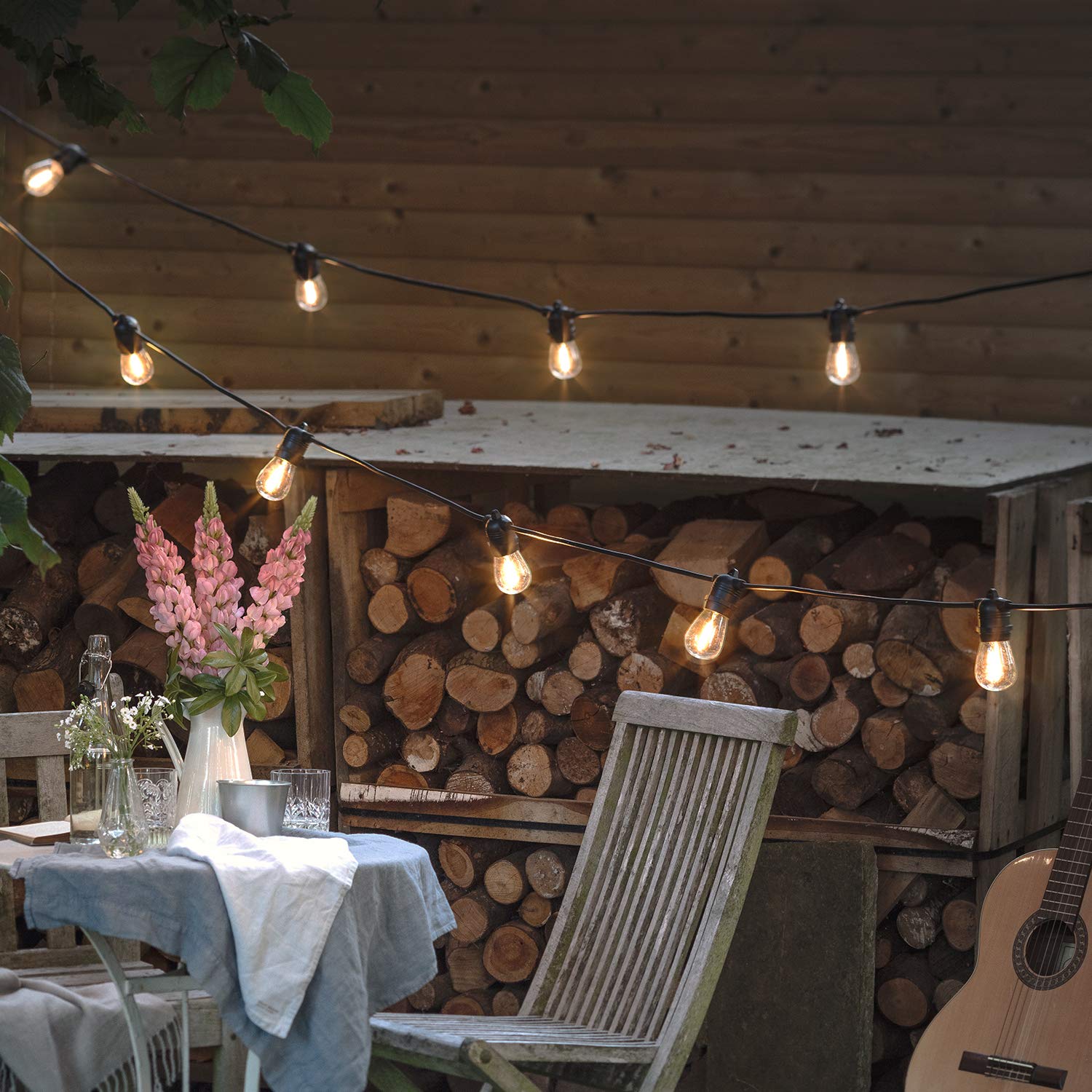 Lights4fun Ultimate Connect 50m 100er LED Party Lichterkette Außen Koppelbar Warmweiß Retro Glühbirnen Lichterkette Kugel strombetrieben