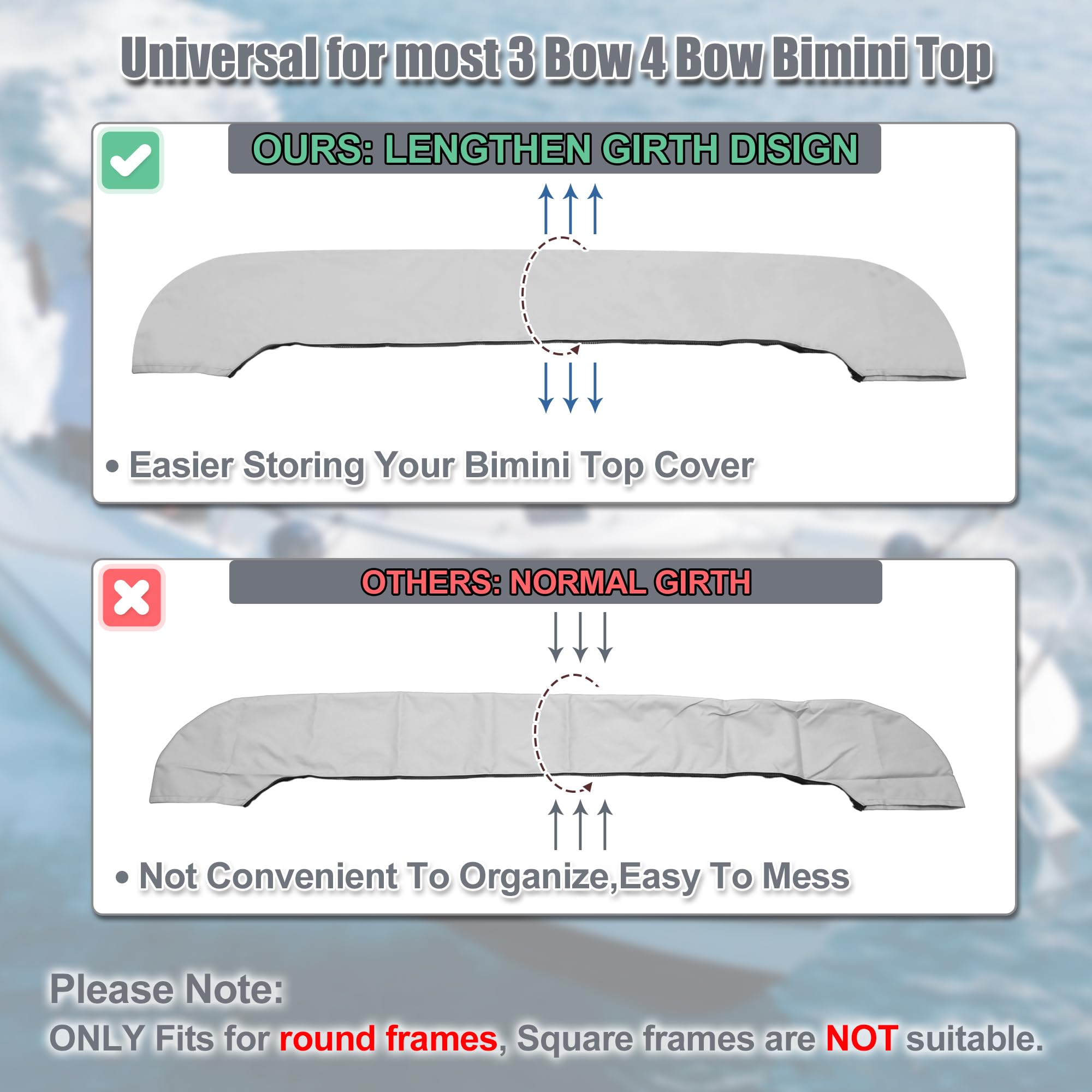 X AUTOHAUX Boat Bimini Top Storage Boot 73"-78" Width Light Gray for 3-4 Bows - Image 3