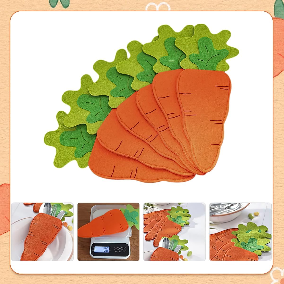 Carrot Shaped Felt Fabric Orange 6 Pcs Cutlery Holders Bag Easter Flatware Organizers image 3