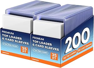 200 Card Sleeves Top Loaders for Cards, 3" x 4" Hard Plastic Toploaders, Baseball Card Protectors, Trading Card Holder for Football Sports Cards (100 Toploaders + 100 Penny Sleeves)