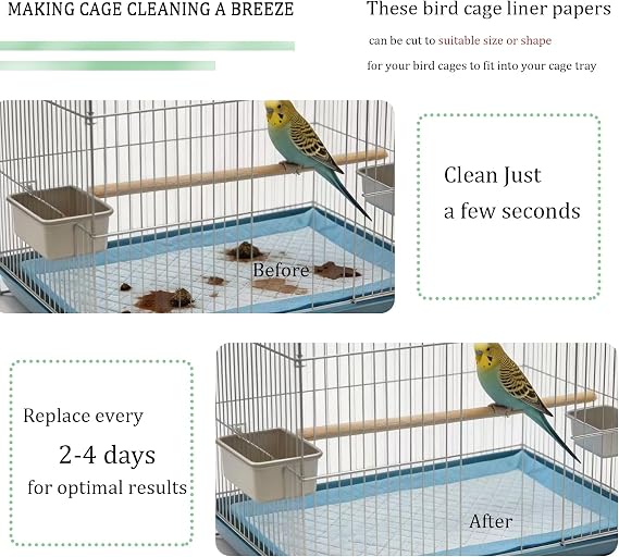 100 Sheets Disposable Bird Cage Liner, Absorbent Leak-Proof Birdcage Liner