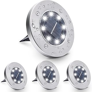 Pacote com 4 luzes solares de solo, luzes à prova d'água, iluminação solar de paisagem externa para gramado, pátio, caminho, quintal, deck, garagem, passarela (branco) - Produto 1 mais recomendado com 4.3 estrelas