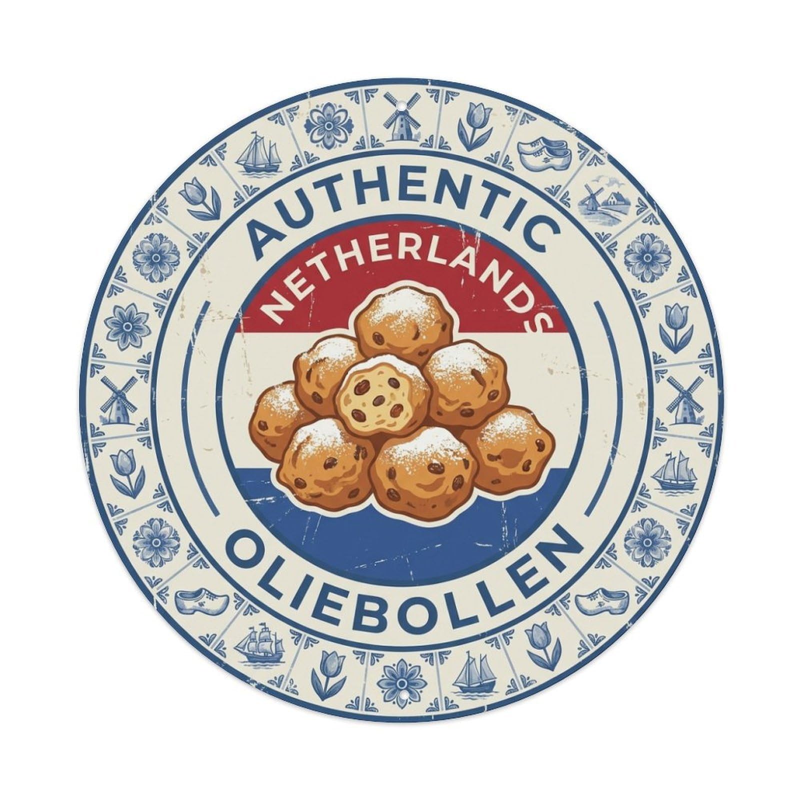 Netherlands Travel Oliebollen Fried Pastry Cuisine Metal Tin Sign