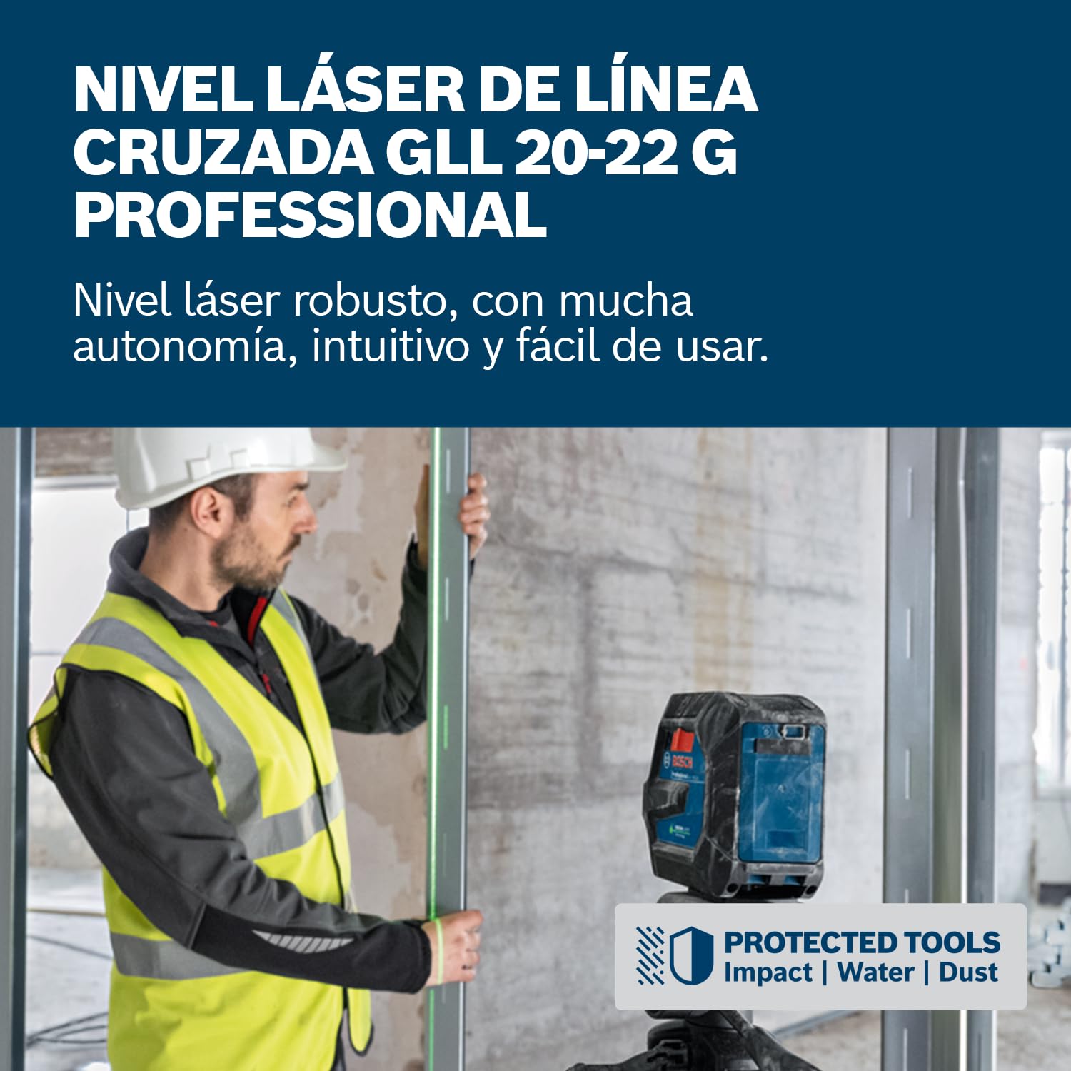 Bosch Professional Nivel láser GLL 20-22 G (soporte LB 10, láser verde, uso en interiores, doble fuente de alimentación, 2 pilas LR6 de 1,5 V, bolsa protectora, trípode BT 150)