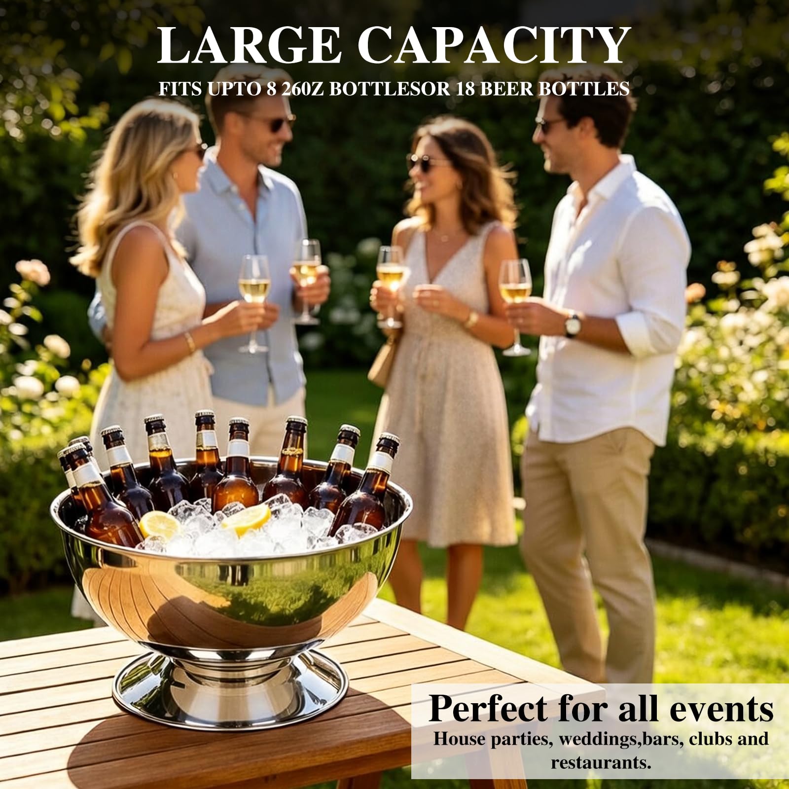 Cubo de hielo de 3 galones para fiestas, cubo de champán de 12 litros de acero inoxidable con cuchara, recipiente grande para hielo con base, perfecto para fiestas, cócteles, celebraciones