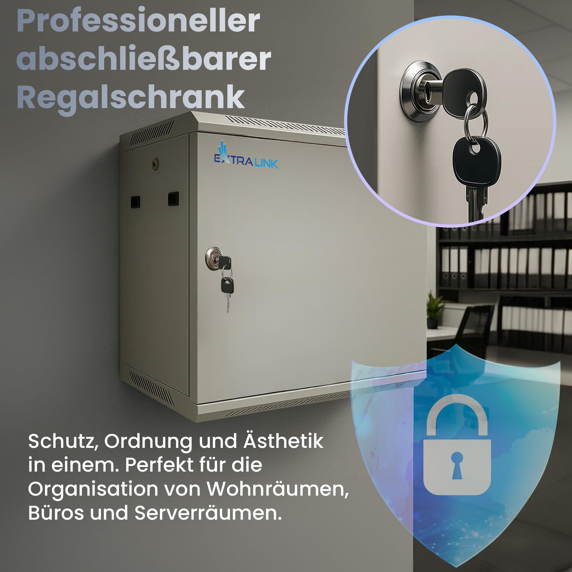 Extralink Serverschrank 19 Zoll 6HE – Netzwerkschrank 600mm Tiefe zur Wand- oder Standmontage, Traglast 60 kg, Metall-Gehäuse, abschließbar 180° Öffnung, grau – ideal für Heimnetzwerk & IT-Geräte