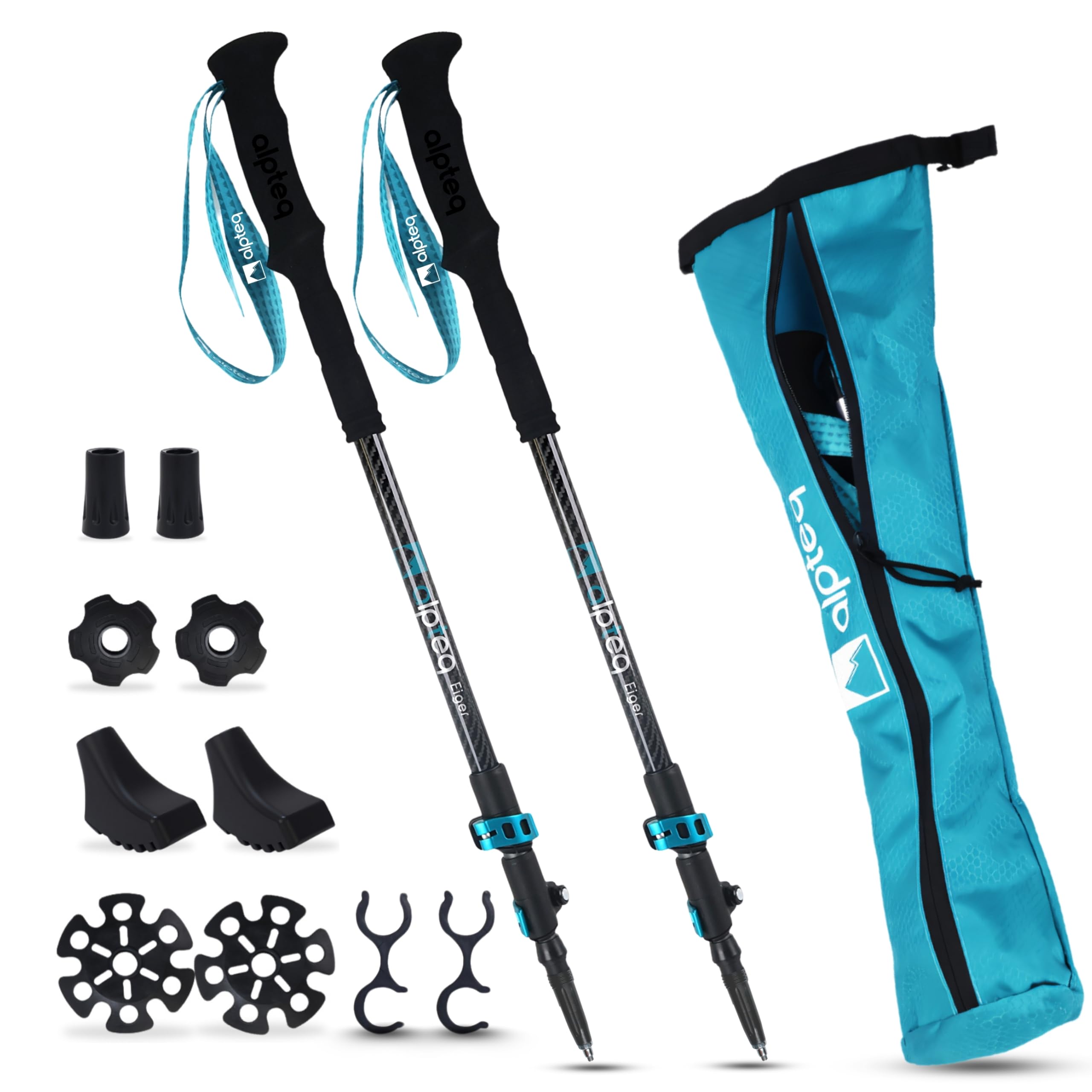 Bâtons de randonnée télescopiques en Carbone - Bâtons de Trekking Ultra légers en Fibre de Carbone et Aluminium pour Femmes, Hommes et Enfants - Réglable de 65 à 135 cm - Bâtons de Marche
