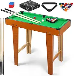 Mini Conjunto de Mesa de Sinuca, Mesa de Bilhar Sinuca com Pernas, Conjunto de Mesa de Bilhar com 2 Tacos e Conjunto de Bolas