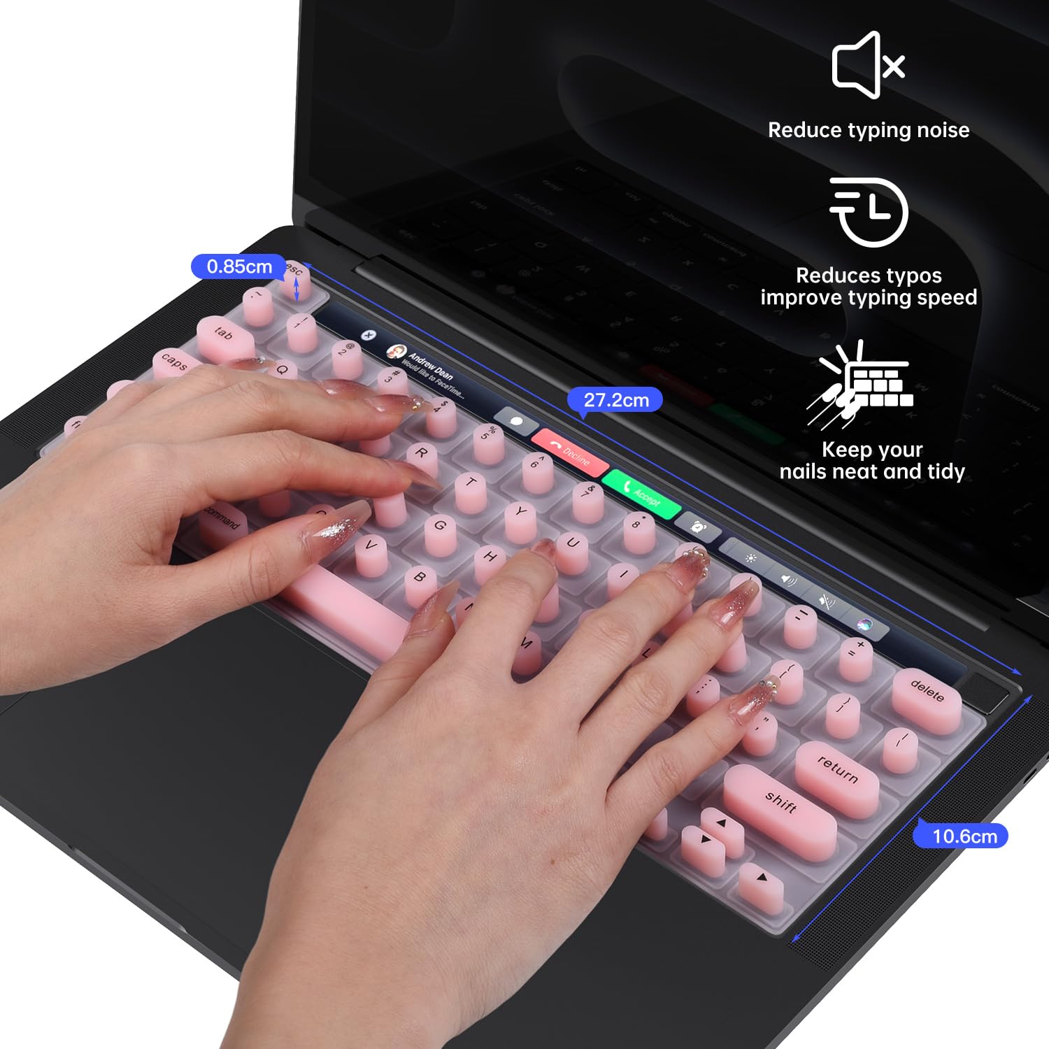 Keyboard Cover for Long Nails, Compatible with MacBook Pro 14 16 inch, MacBook Air 13 15 inch, Raised Keyboard Cover Skin for Long Nail Art Typing, Pink