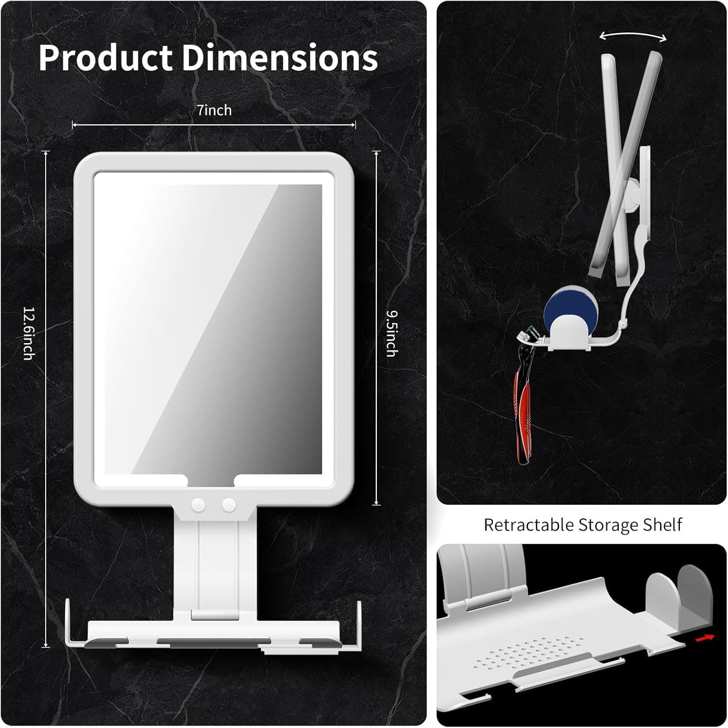 Creative and Shaped Mirrors 3 Color Modes Dimming Shower Shaving Mirror,Fogless Lighted Shower Mirror for Home Bathroom Suitable for Living Rooms, bedrooms, and Home offi