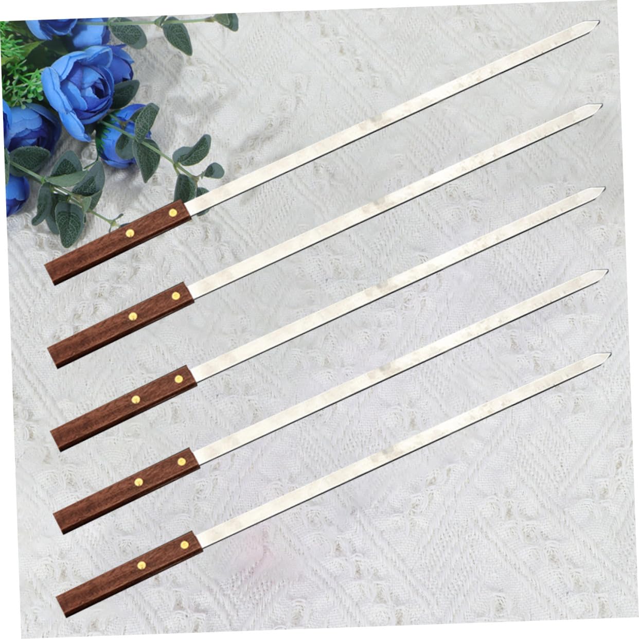 ibasenice 5 pezzi Spiedini Barbecue in Inossidabile con Manico in Legno Spiedini Antiscivolo per Carne Resistenti e Riutilizzabili per Grigliate Familiari e Feste Outdoor