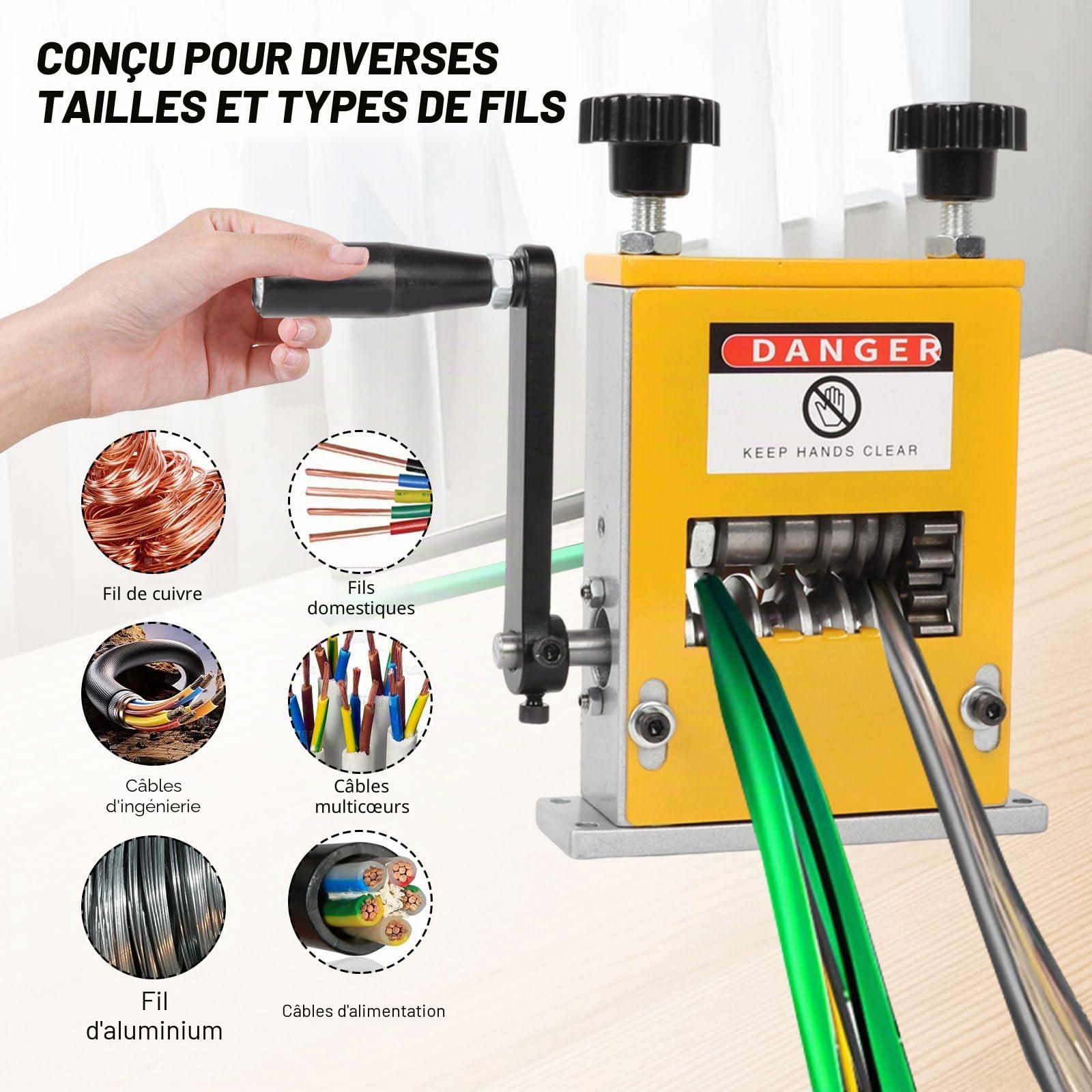 Qivine Denudeuse de Cable Electrique, Machine a Denuder le Cuivre 6 Trous 6 Canaux 3-17 mm, Denudeur Cable Electrique avec Manivelle ou Perceuse