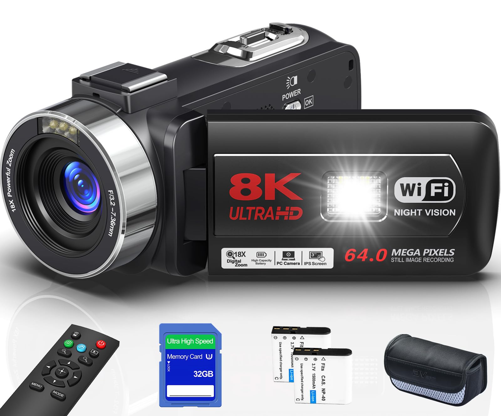 Amazon | ビデオカメラ 8K 6400万画素 YouTubeカメラ 18 倍