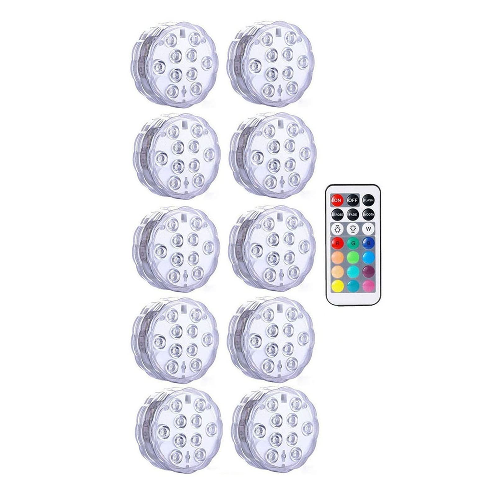 IP68 Wasserdichte, mehrfarbige, tauchbare LED-Leuchten, Unterwasser-Nachtlampe, Teelicht, Vase, Schüssel, Party, Hochzeit, Weihnachtsdekoration Wasserdicht Sicher(10 Lamp 1 controller)