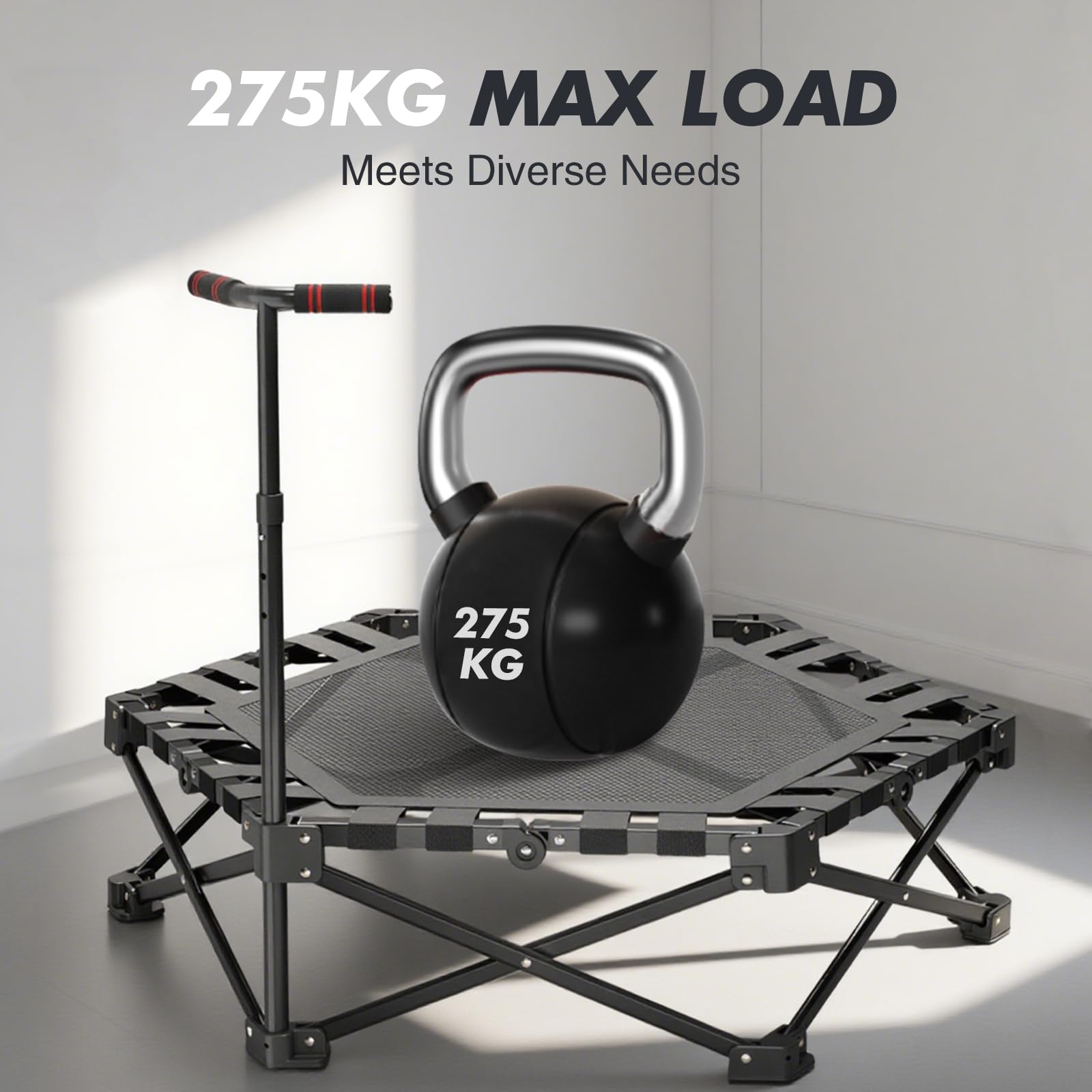 Trampoline Fitness 106cm Mini Trampolines Pliables Charge maximale 300 KG Trampoline Interieur Pliant sans Installation Trampolines Adulte avec Poignée Réglable 3 Hauteurs
