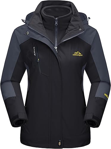 MAGCOMSEN - Chamarra de esquí 3 en 1 para mujer, con forro interior de vellón, chamarra tipo parca resistente al viento e impermeable para el