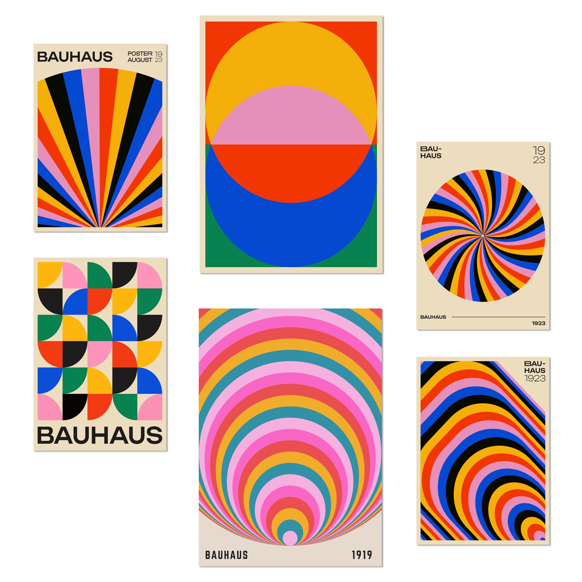 Nacnic Set of 6 posters Geometric Bauhaus Vibrant Colors Design illustration to decorate the walls of home. Rooms office shop. A3 & A4 size. Frameless.