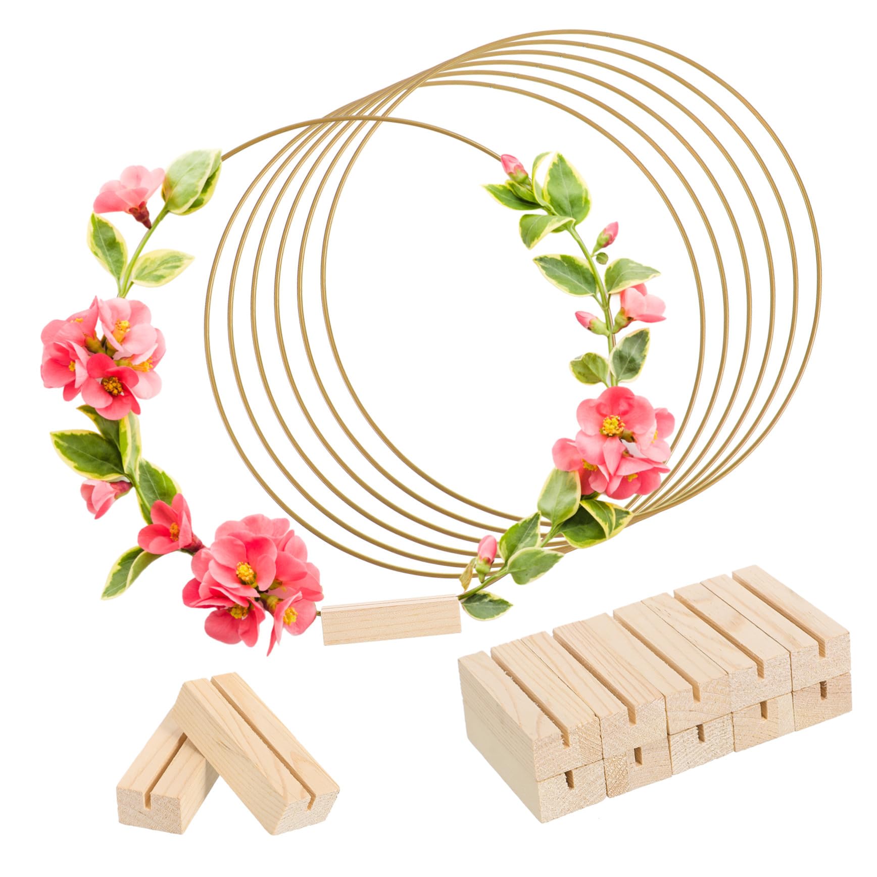 Homoyoyo 10 Stück Teiliges Metallringe Bastelset mit Holzständer Stabile Deko-ringe für Hochzeit Tischdeko Vielseitige Metallringe zum Basteln als Kranzrahmen und Makramee-dekoring