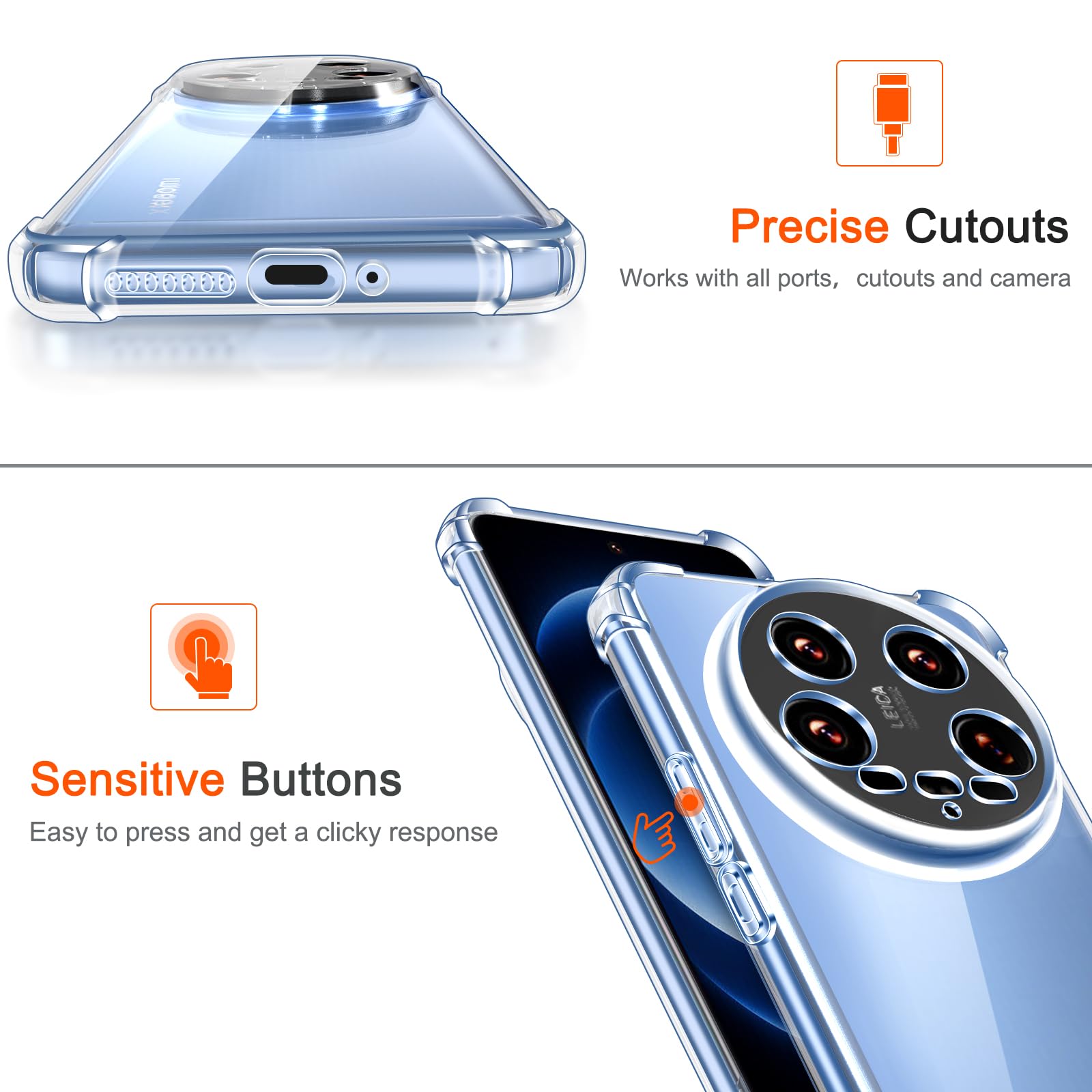 iVoler Cover per Xiaomi 14T, Custodia Antiurto Trasparente per Assorbimento Degli Urti con Paraurti in TPU Morbido, Sottile Morbida in Silicone TPU Protettiva Case