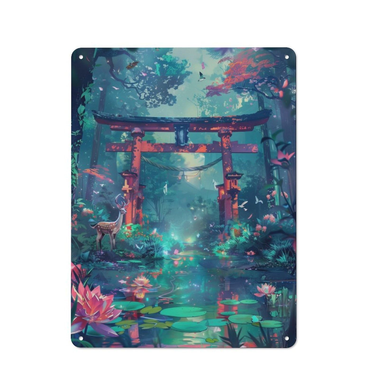 Junmoney Torii Gate Japanese Vintage Tin Sign 40X30cm With For Guest Room Or Hallway, Suited To Wall Displays In Guest Rooms And Hallways