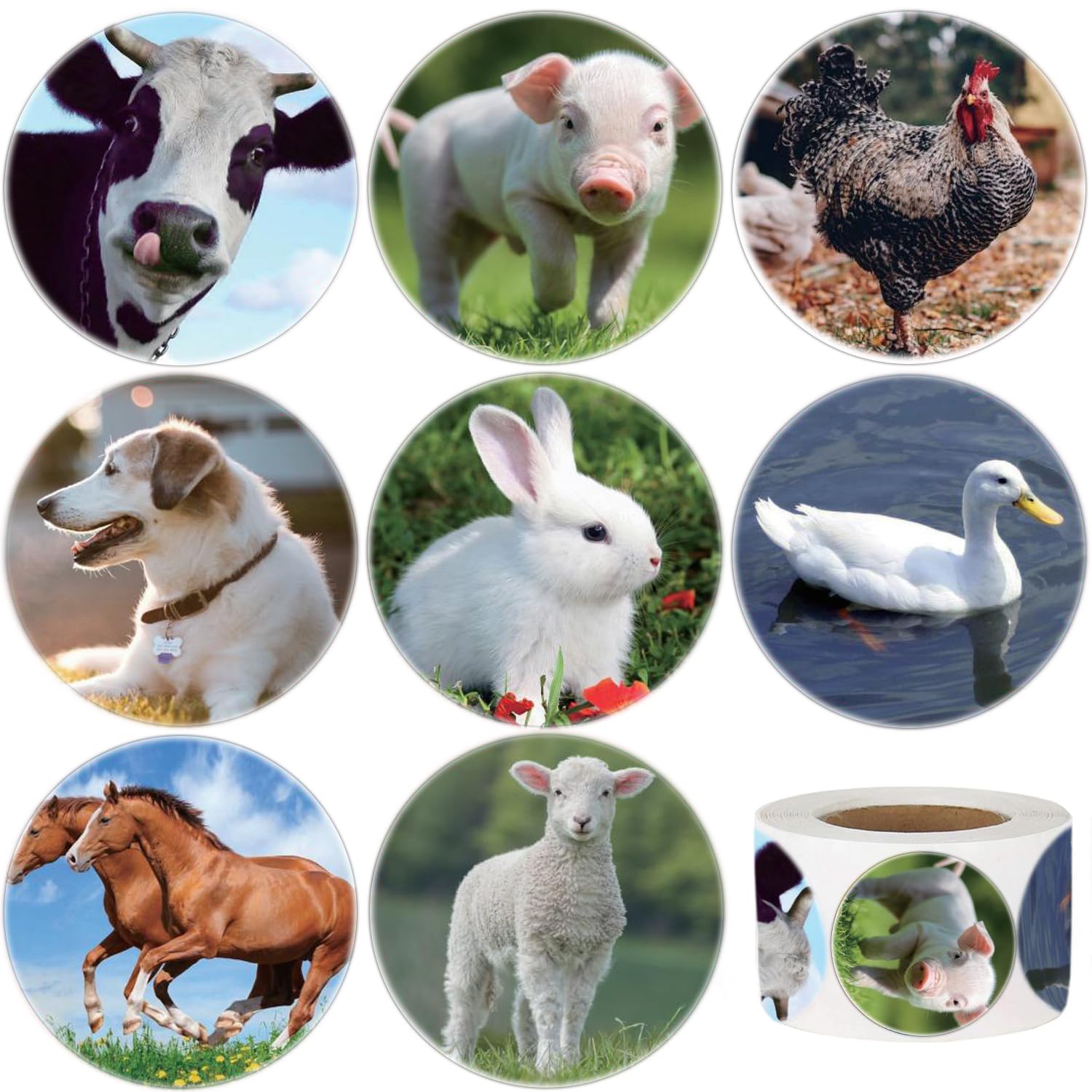 Hohamn Farm Animal Stickers Roll for Kids 600Pcs Round Farm Animals Label Stickers for Boys Girls Birthday Party Favors Gifts Decoration Teachers Student Classroom Reward 1.5 Inch