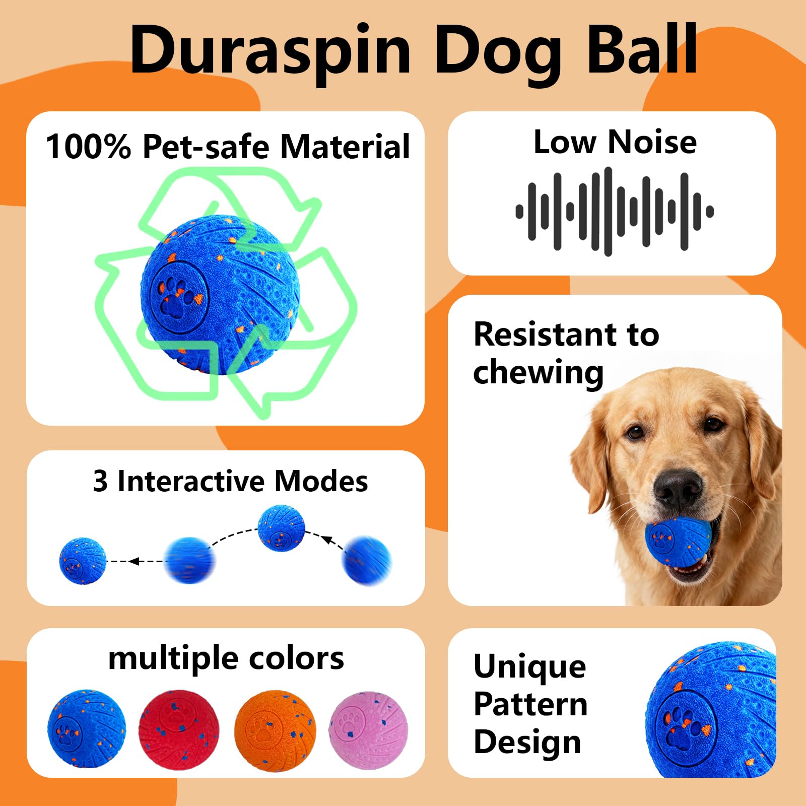 Giocattoli interattivi per cani: palla intelligente per cani – rimbalzo automatico, vibrazione e salto! Design Duraspin durevole per masticatori aggressivi. Ricaricabile e di lunga durata, mantiene i