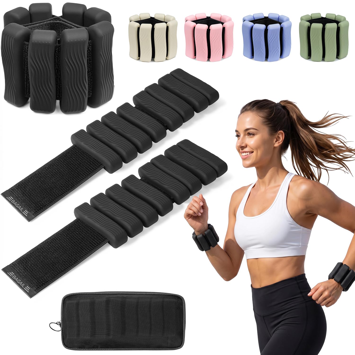BAGAIL Adjustable Wrist & Ankle Weights for Women Men, 0.45g x 2