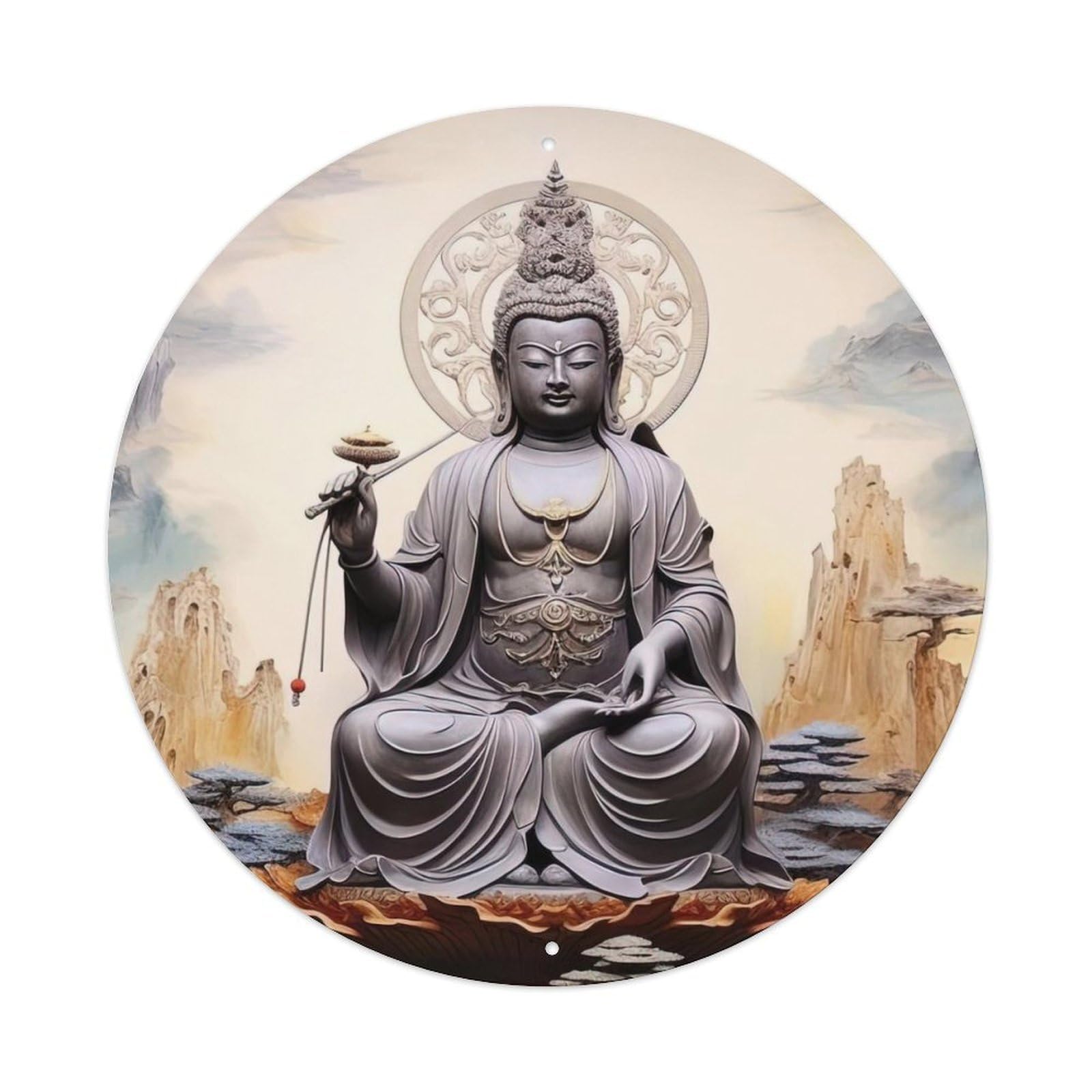 Buddhism Buddha on Lotus Throne Metal Tin Sign
