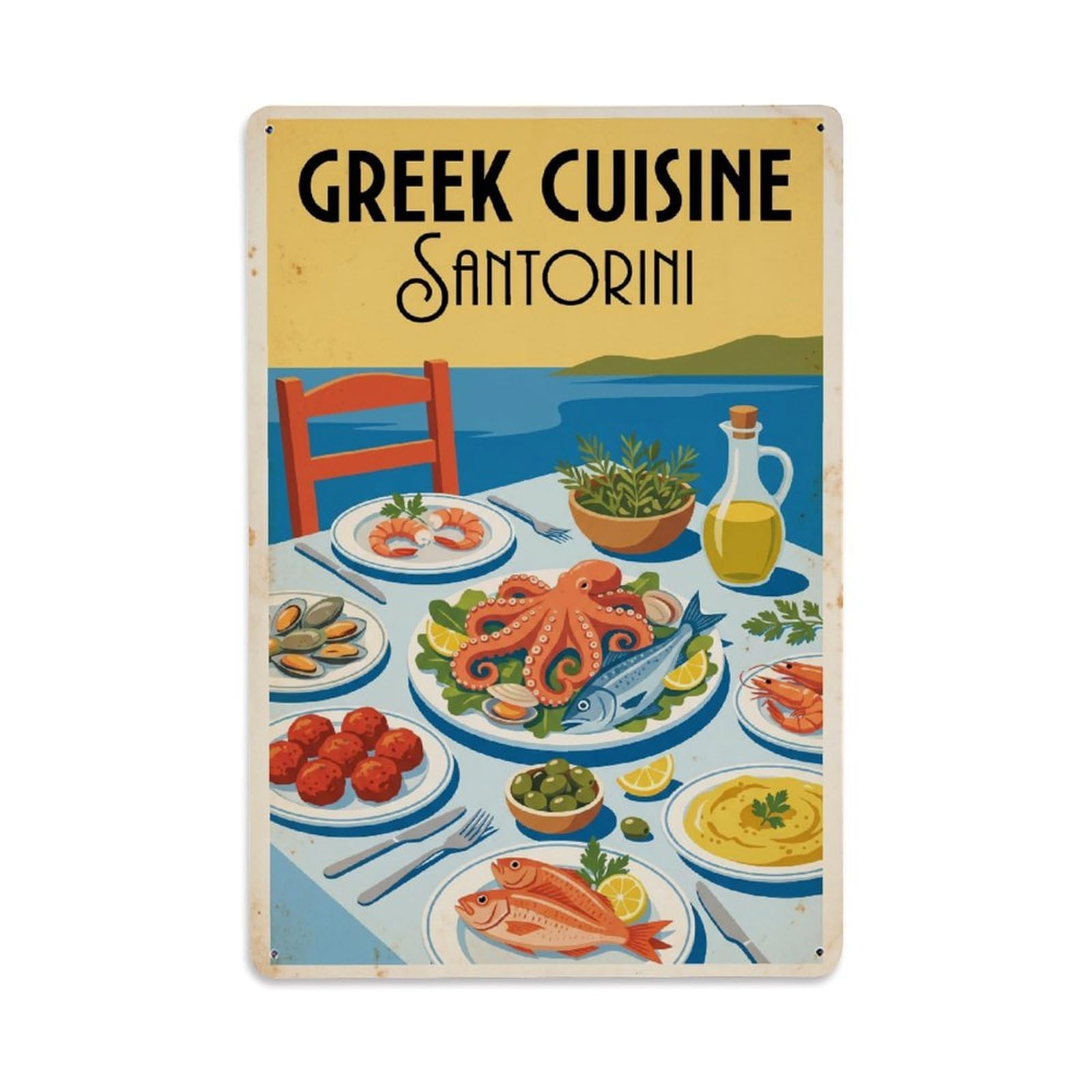 Este 8X12inch Style Vintage Travel Santorini Greek Cuisine Metal Tin Sign