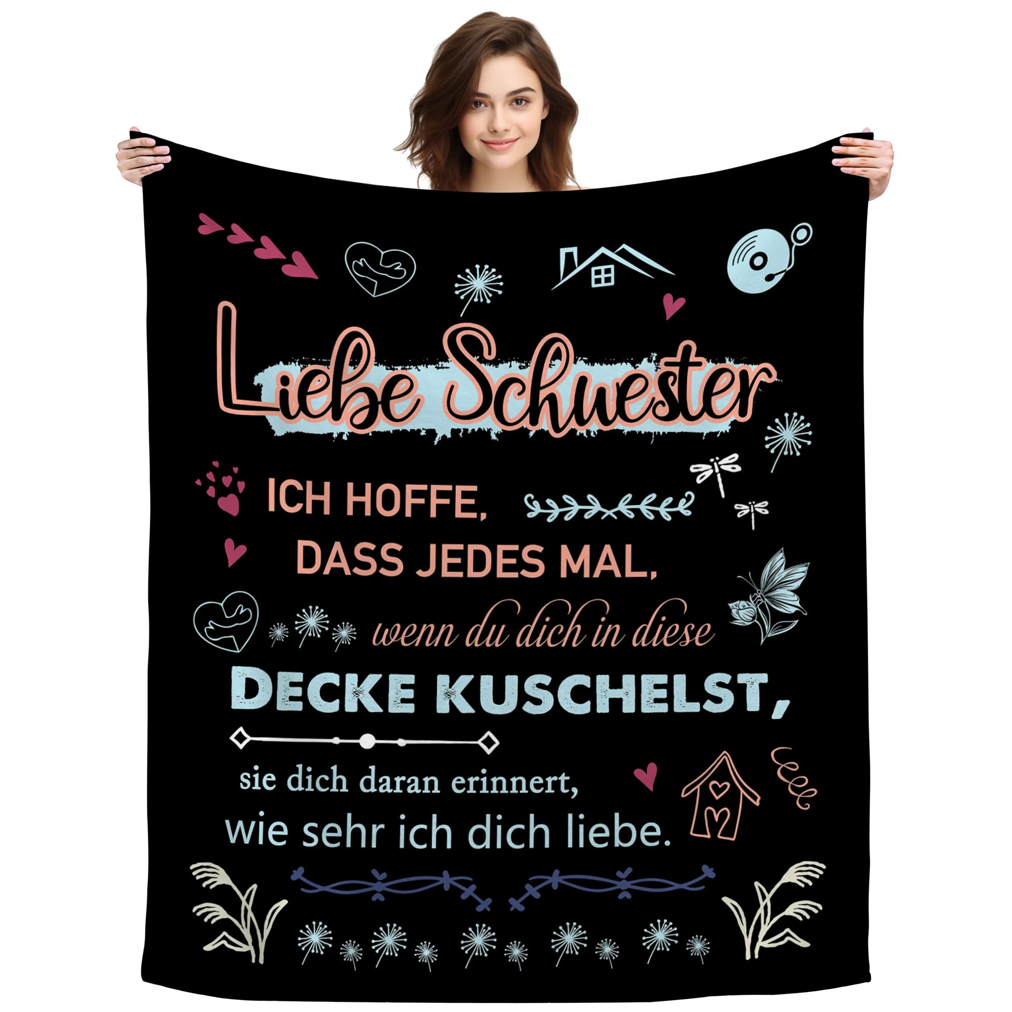 Original Geschenk Liebe Schwester Ich Hoffe Dass Jedes Mal Wenn Du Dich In Diese Decke Kuschelst Sie Dich Daran Erinnert Wie Sehr Ich Dich Liebe Kuscheldecke Dekoratives Schwester (Liebe Schwester-B)