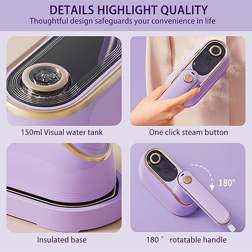 Miniatura 6 de Plancha de vapor de mano, 1200 W de alta potencia, máquina de planchar de doble propósito en seco y húmedo, máquina de planchar con mango giratorio