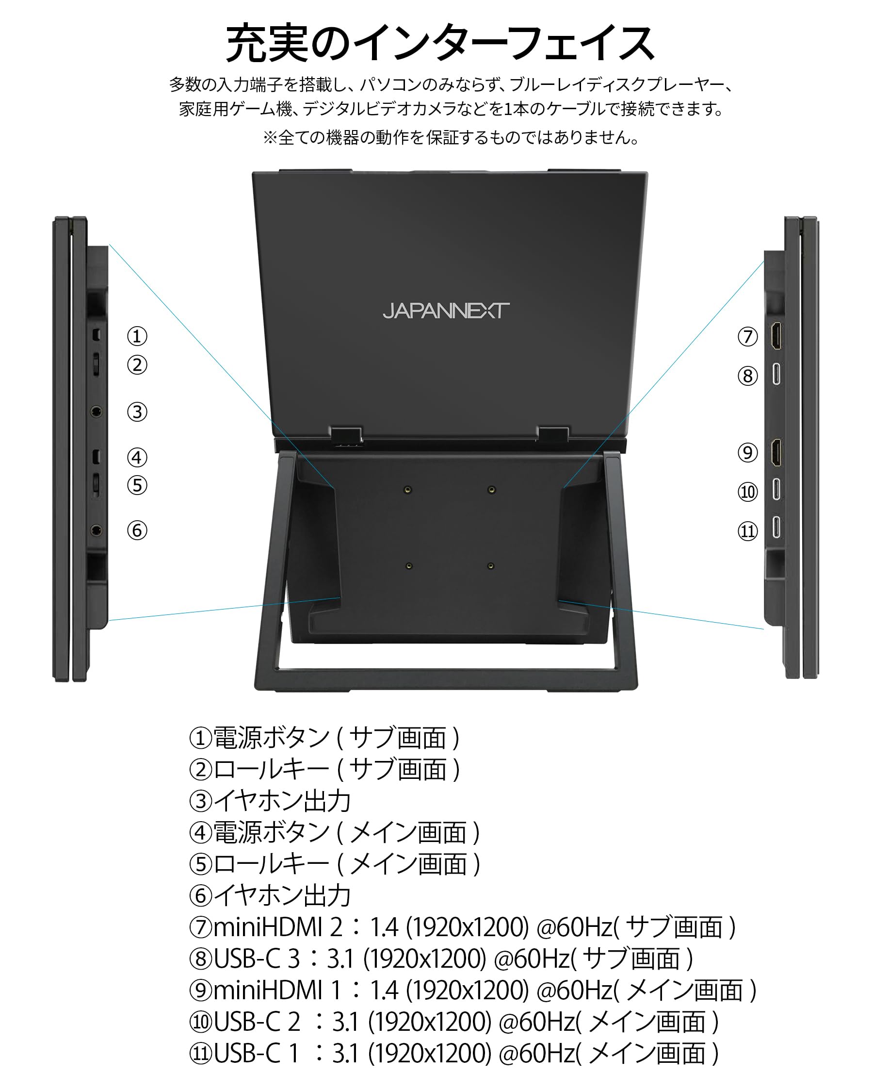JAPANNEXT 14インチ モバイルディスプレイ2台 JAPANNEXT 14インチ タッチパネル搭載 フルHD(1920x1080)解像度