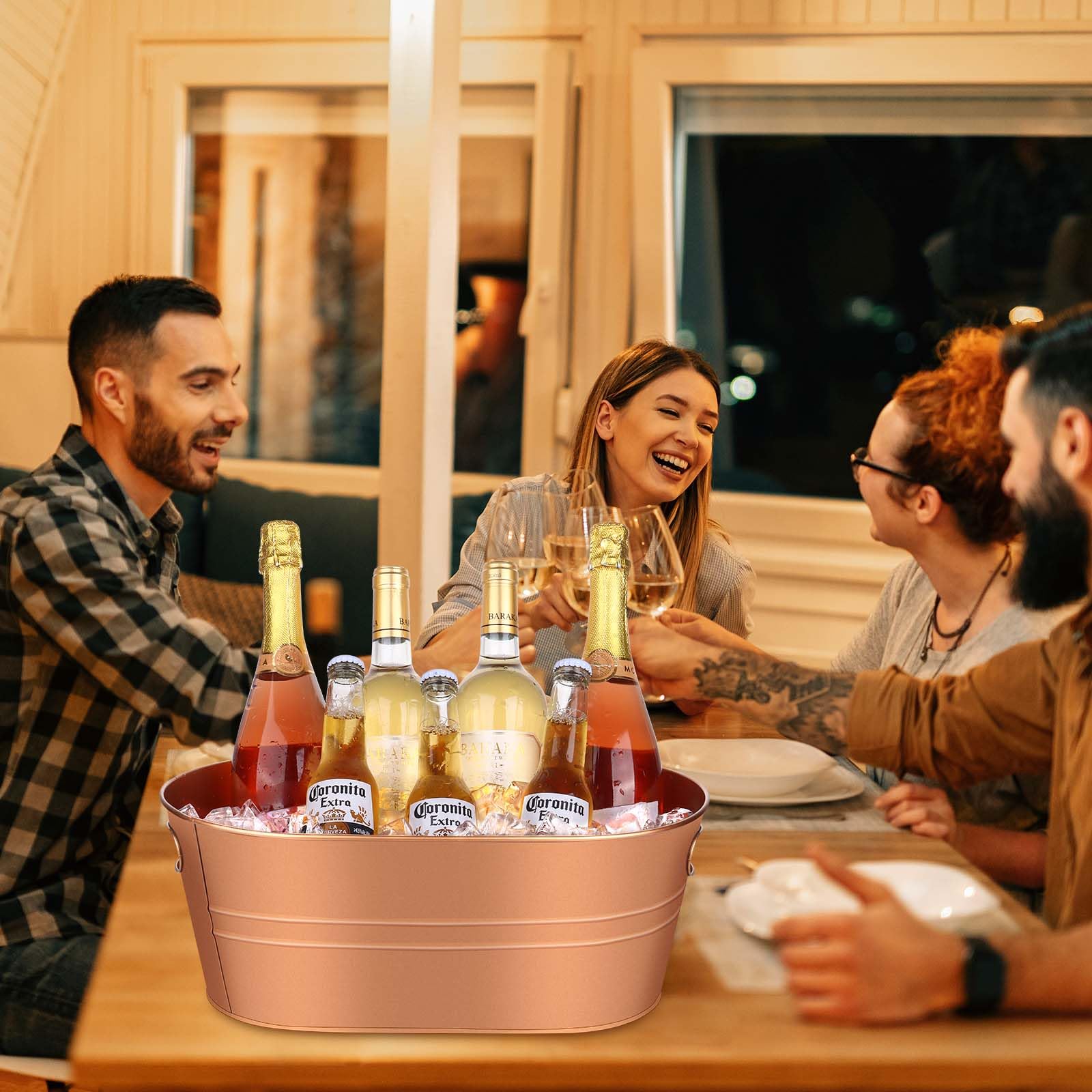 Getränke-Eiskübel aus verzinktem Metall, für Partys, große Getränkeeimer, Champagner, Vintage-Eimer für Wein, Bier, Cocktail, Mimose, Bar, Zubehör, 3 Stück (fortschrittliches Kupfer)