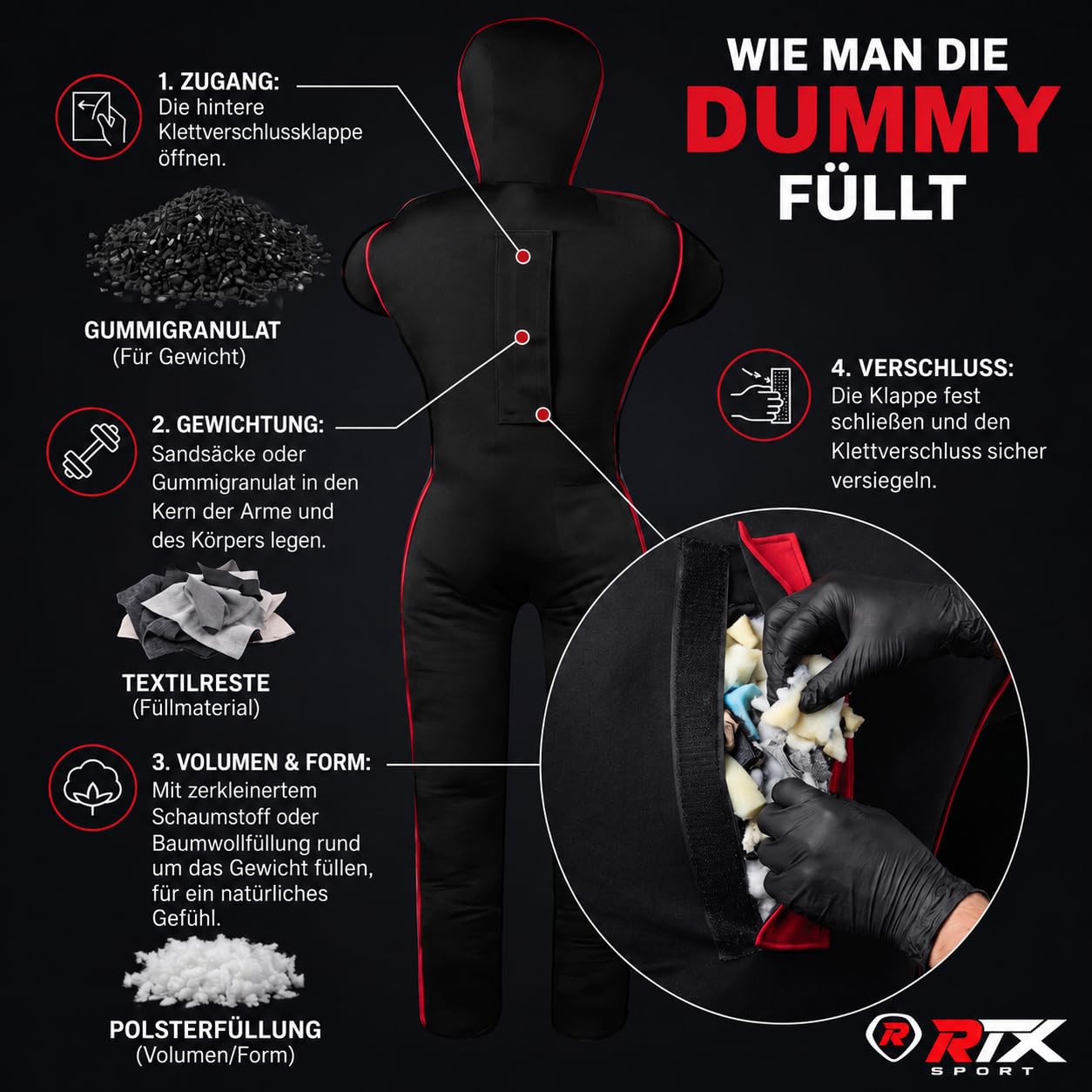 RTX MMA Judo Grappling Dummy - Sac de frappe pour Brésil BJJ Jiu Jitsu Position debout Wrestling BJJ Dummy pour l'entraînement d'arts martiaux - Toile - Vide