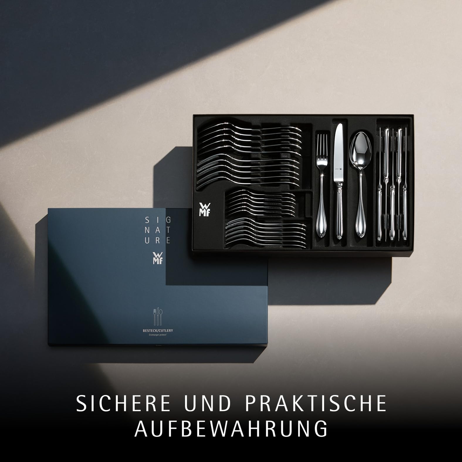 WMF Premiere Edelstahl Besteck Set 6 Personen, Essbesteck Set 30 teilig, Hohlheftmesser, Cromargan protect poliert, kratzbeständig, spülmaschinenfest