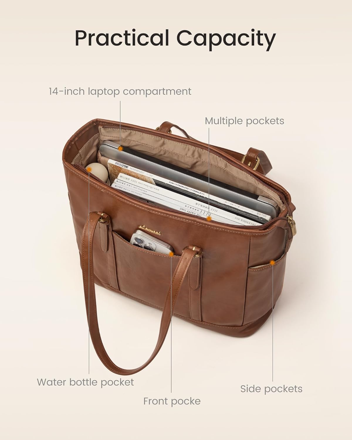 LOVEVOOK Tote Bag For Women,Retro Soft Leather Purse and Handbag for Women Multiple pockets,Shoulder Bag Teacher Travel Daily - Image 3