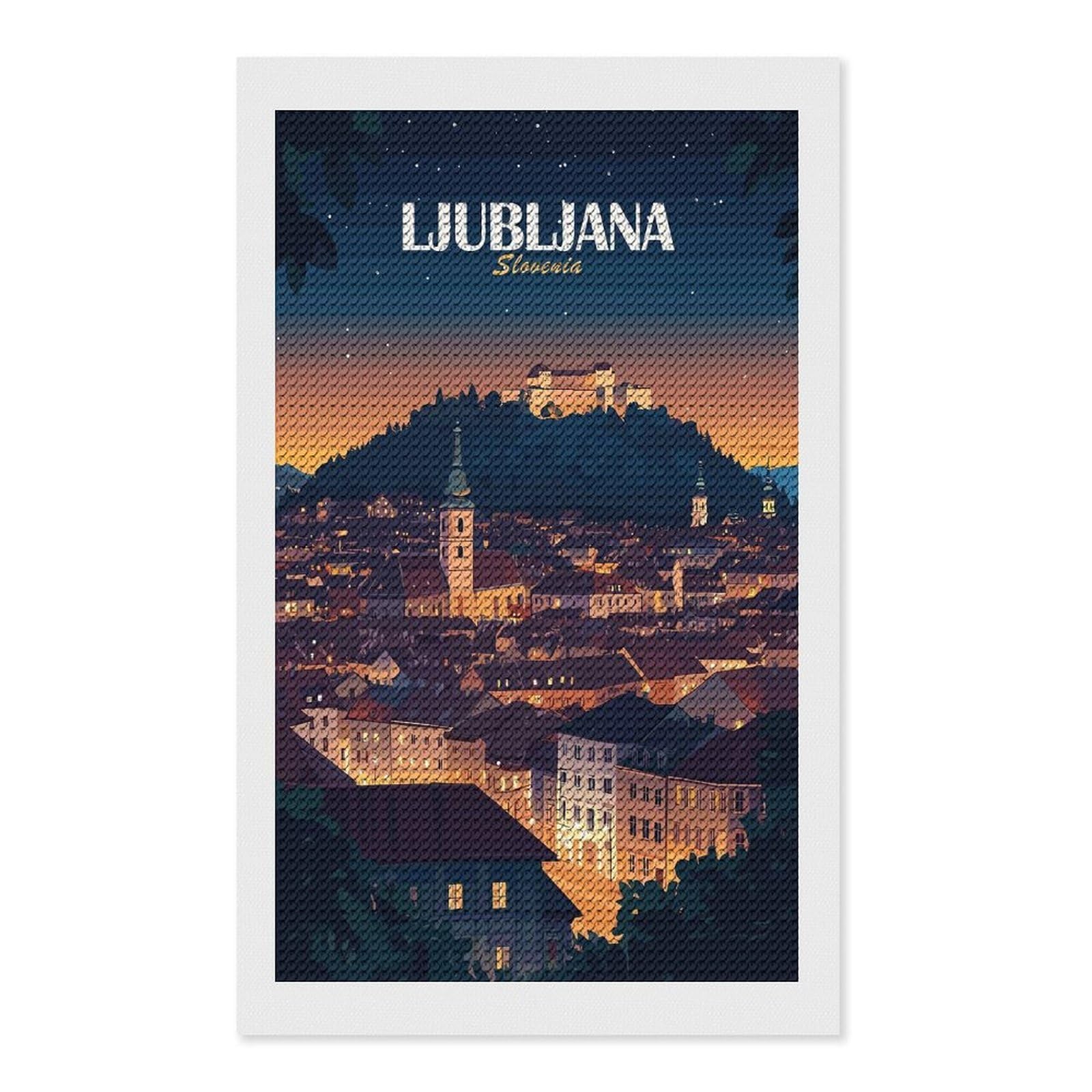 Junmoney Ljubljana Slovenia Cityscape at Night Diamond Art Kit 12"x20", Relaxing DIY Hobby, Satisfying Creative Project, Living Room Decor, for Women