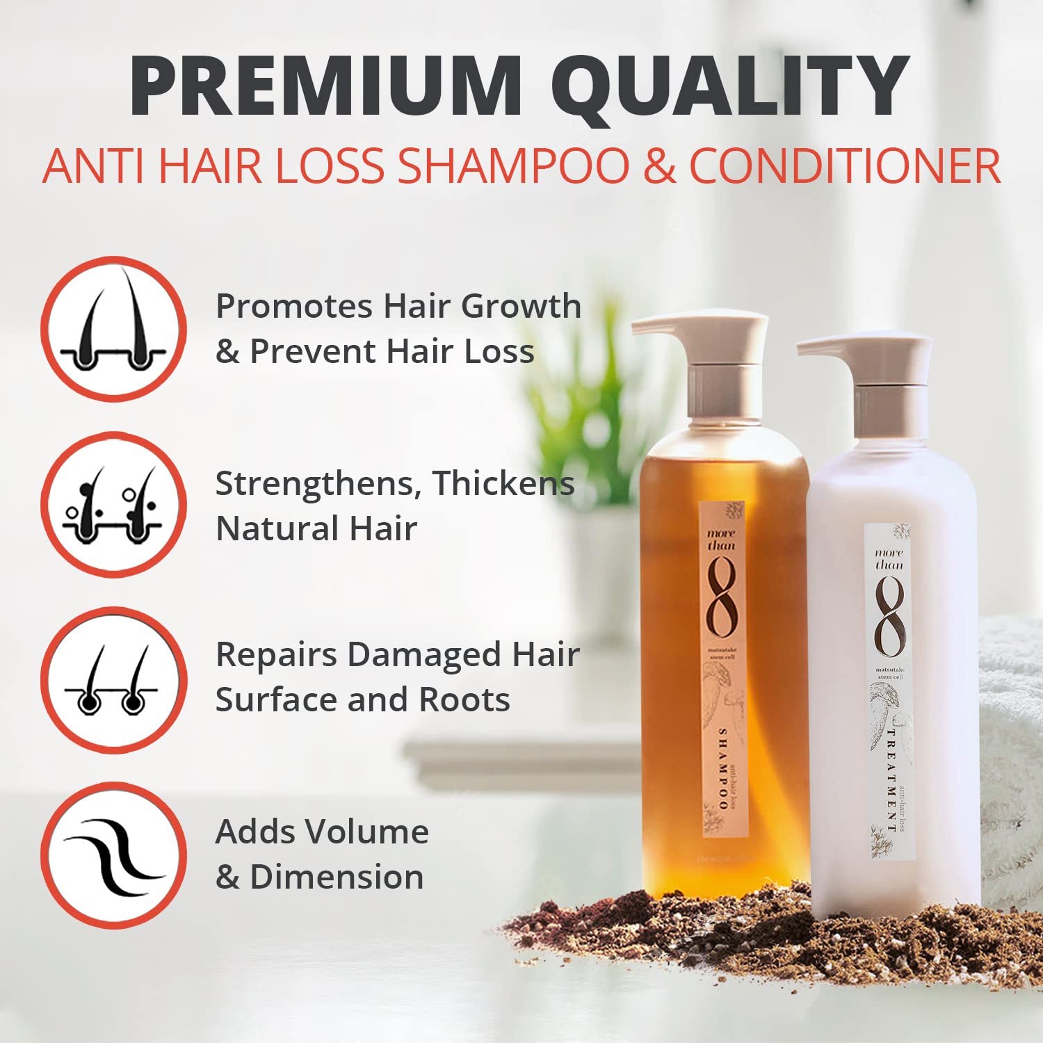 Morethan8 Anti Hair Loss and Hair Growth Shampoo with Matsutake Stem Cell Extract - 480ml Hair Thickening Shampoo for Thinning Hair and Hair Loss - Hair Shampoo For All Types and Color of Hair : Beauty & Personal Care