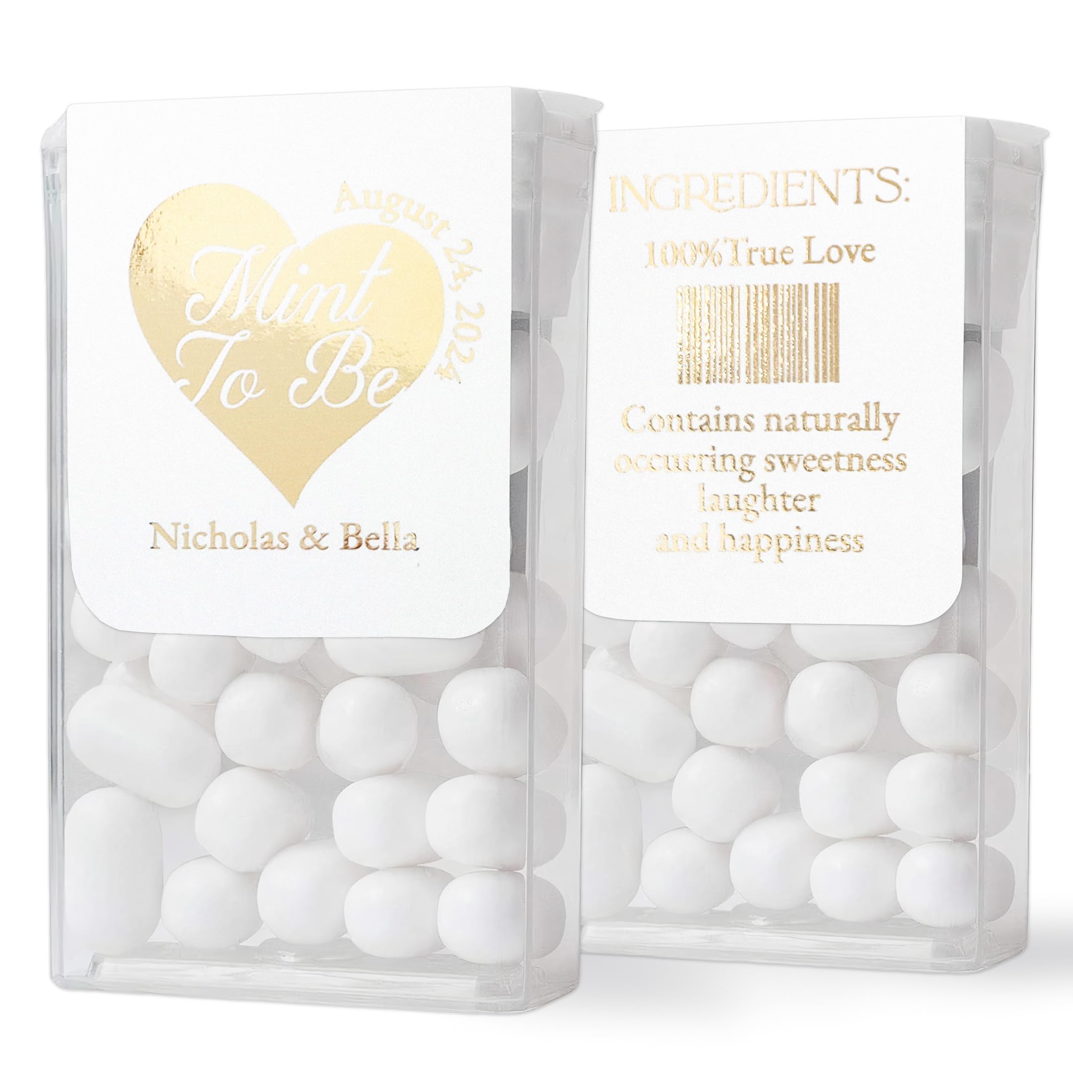 XOXOKristen 25 PCS Gold, Silver or Rose Gold Personalised Mint to be Wedding Favour Labels for Tic Tacs Mints, Custom Engagement Stickers for mini tic tac packs Bulk labels for favours - LABELS only