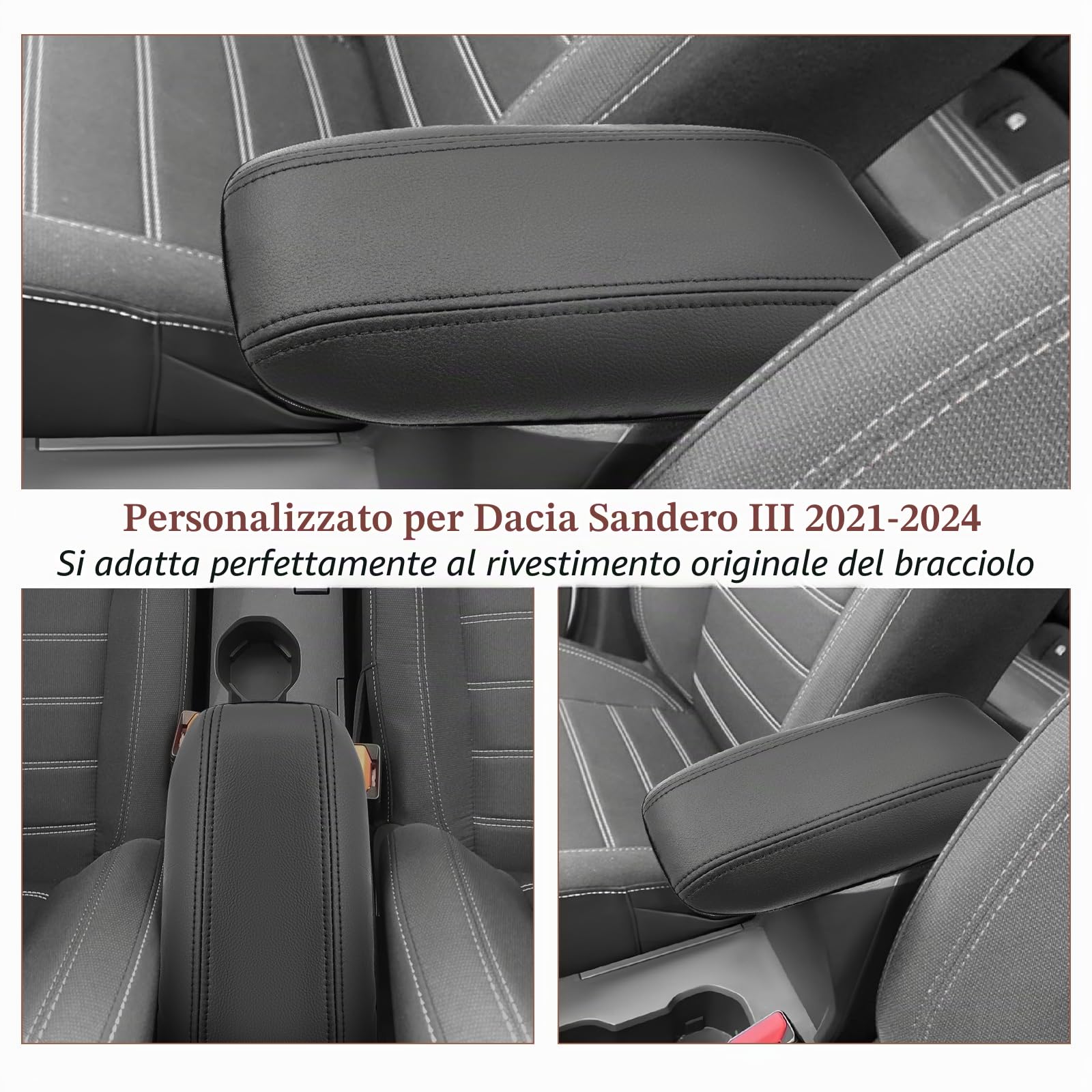 SKTU Copri per Braccioli compatibile con Dacia Sandero III Stepway Jogger 2021-2024 2025 in PU Pelle per Bracciolo Centrale