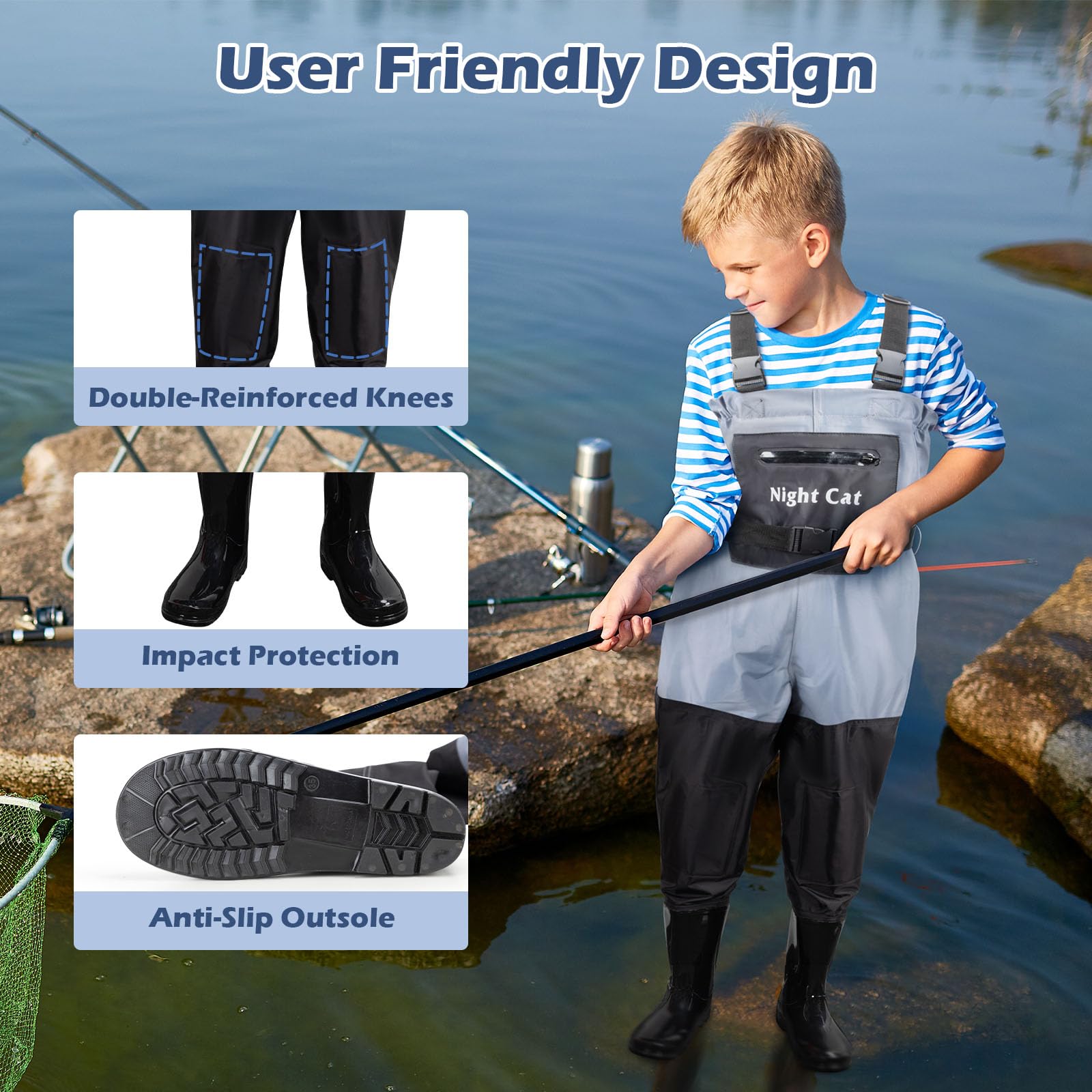 Night Cat Waders Pêche Enfants Cuissardes Peche Garçons Imperméable Respirant PVC Bottes