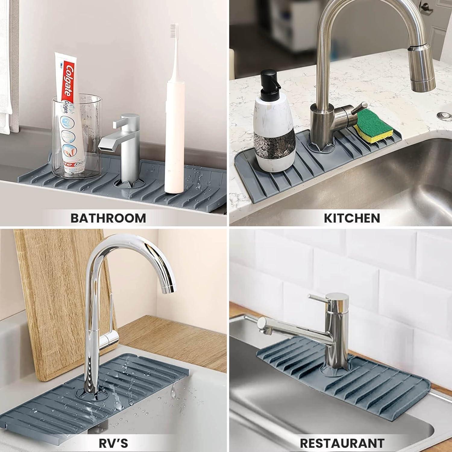 SWIREUK Silicone Sink Mat, Kitchen Faucet Sink Drainer Mat, Countertop Splash Protector & Storage, Dish Drying Mat, Non-Slip Soap Holder No Mess Silicone Splash Pad for Bathroom Sink 4