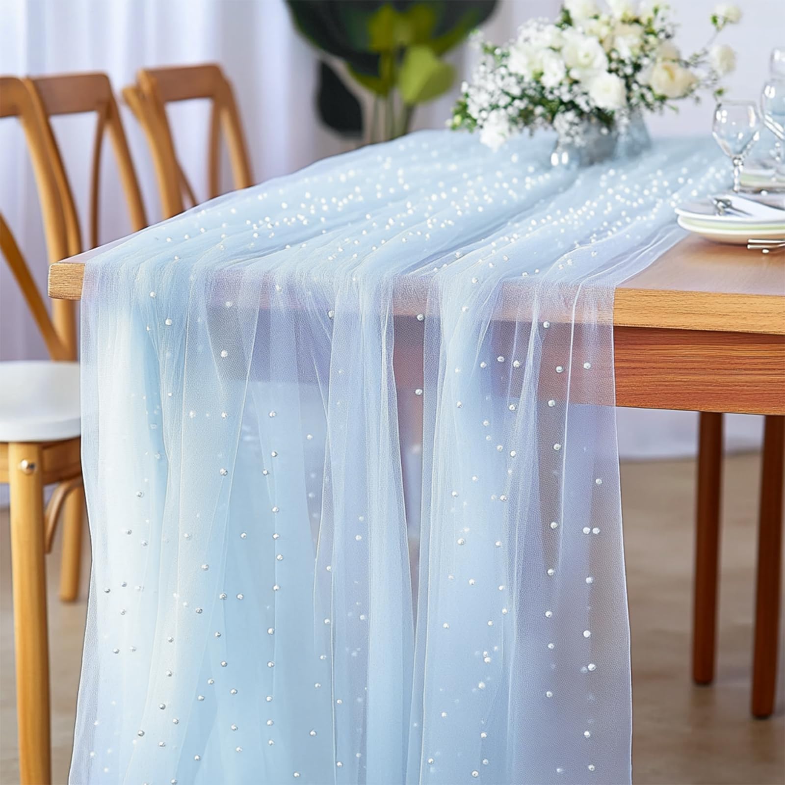 Amazon｜PATIKIL 10フィートのパールテーブルランナー、シアータル