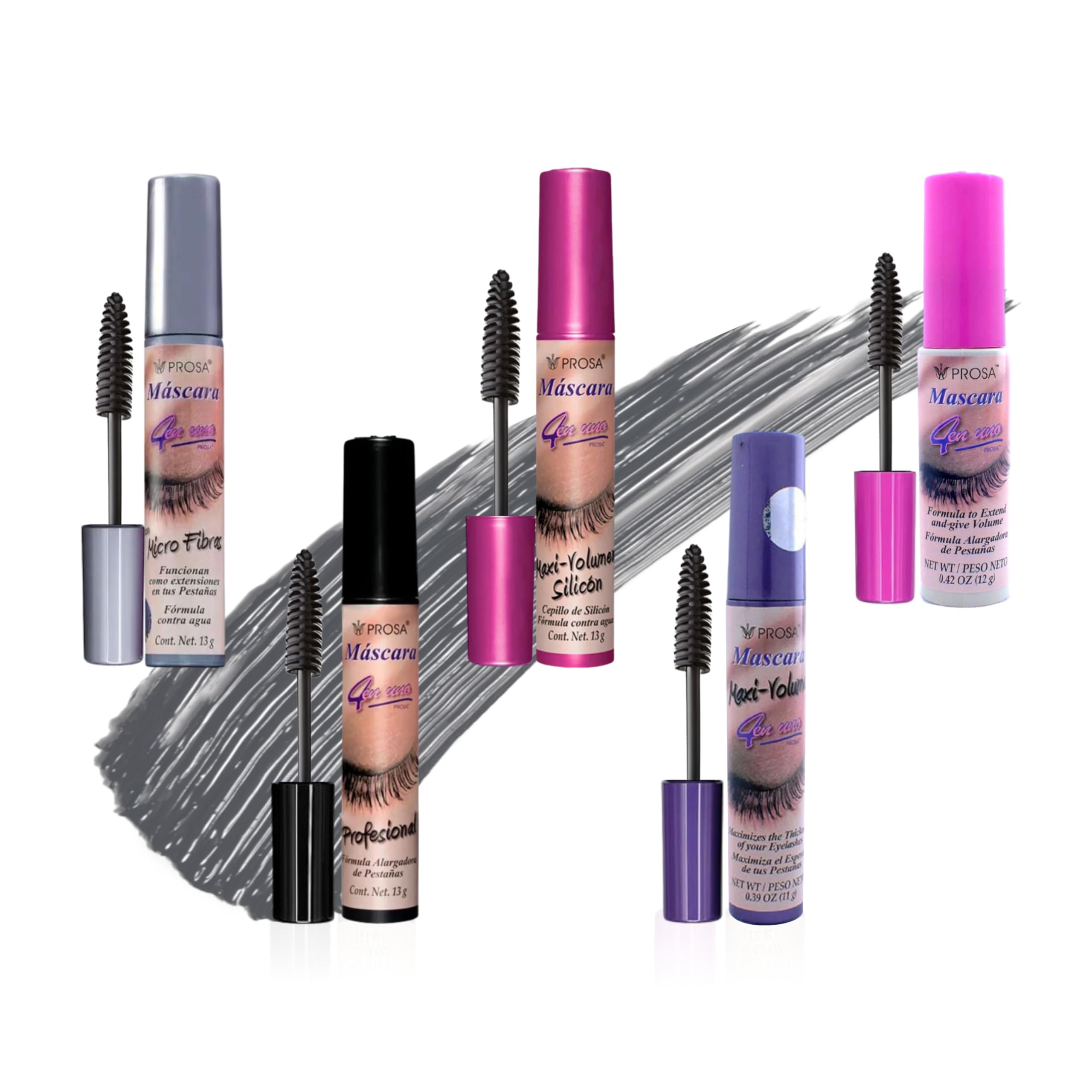 Prosa Mascara Professional Collection for Amplified Volume Complete Lash Length Deep Ebony Shade and Enduring All-Day Glamour Pack of 5