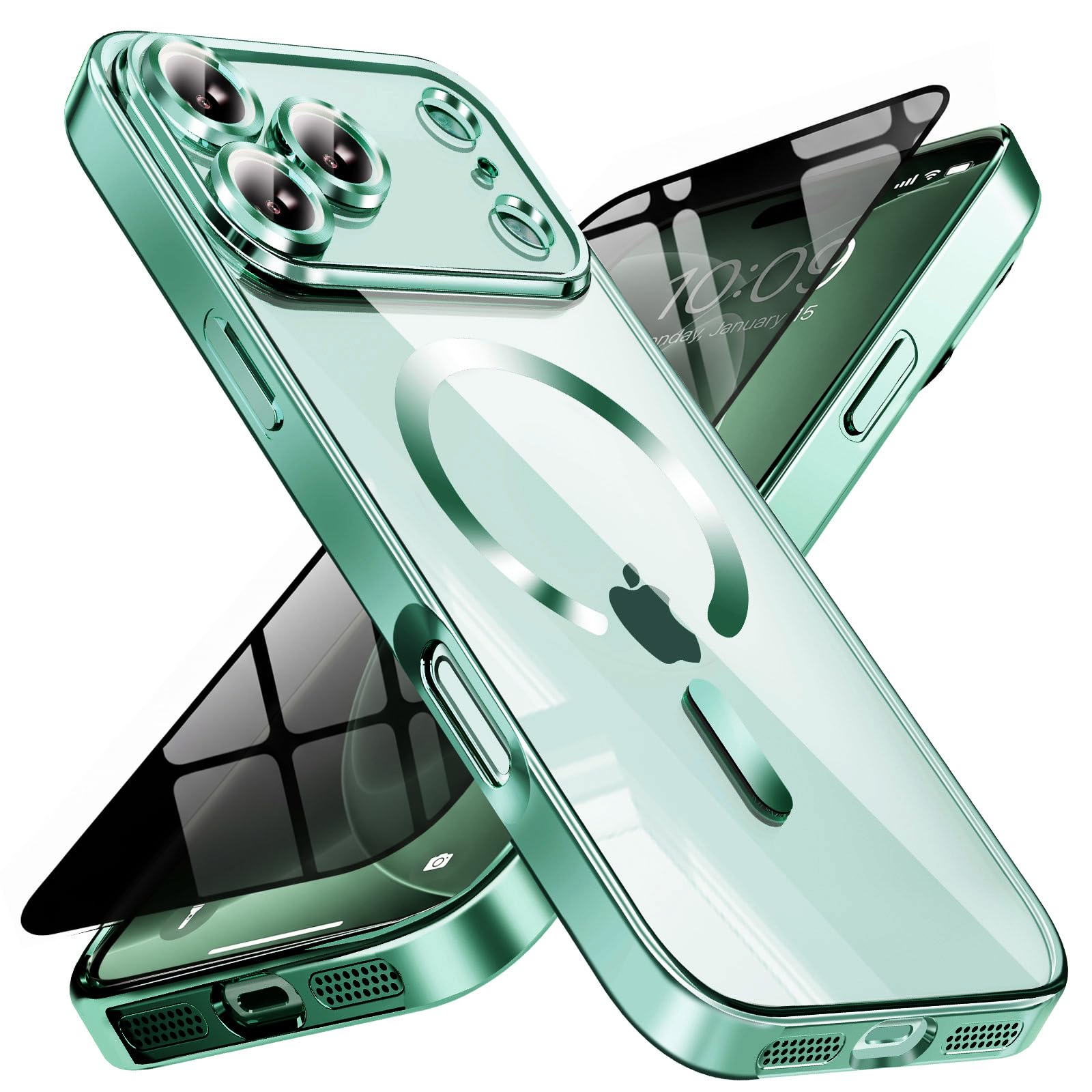Magnetic for iPhone 18 Pro Max Case with Privacy Screen Protector &amp; Full Camera Cover,[Non-Yellowing] Shockproof Clear Phone Case Compatible with MagSafe Women Girls for iPhone 18 ProMax,Green