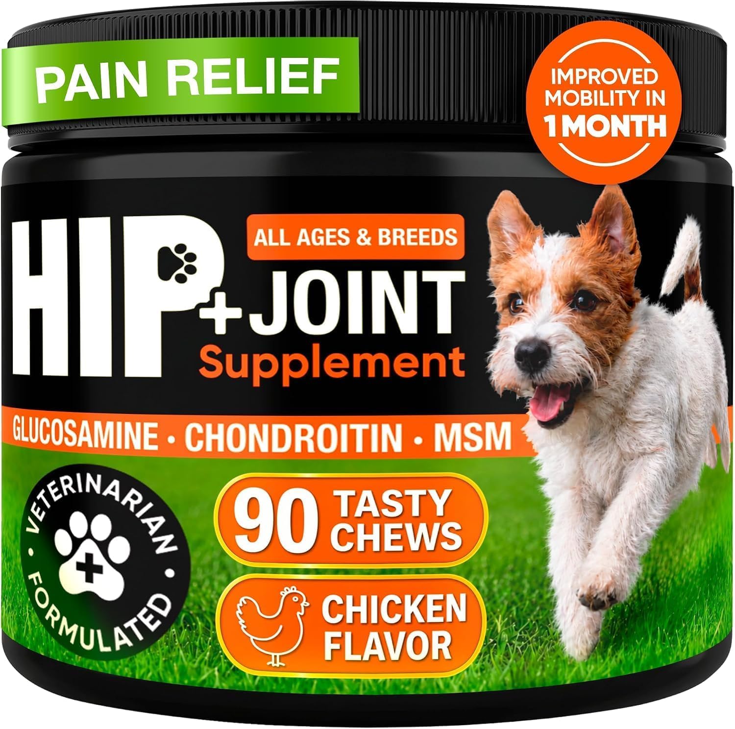 Hip and Joint Supplement for Dogs with Glucosamine, Chondroitin & MSM | Joint and Mobility Support Soft Chews with Green Lipped Mussel for Small & Large Dogs, Pet Vitamins and Supplements, 90 Chews