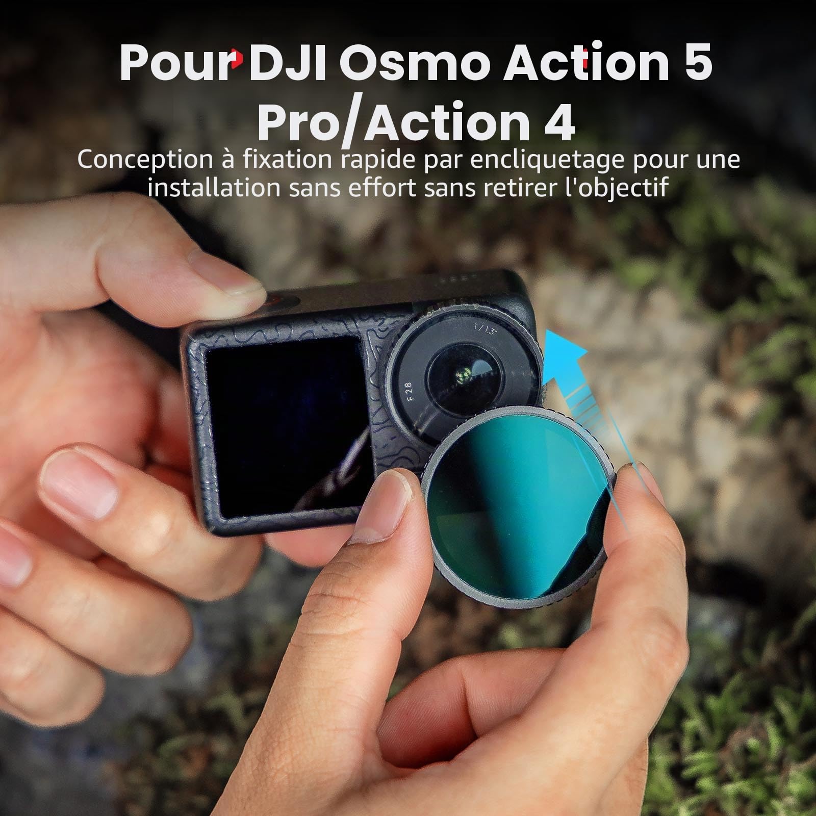 SMALLRIG Kit de Filtres ND pour DJI Osmo Action 5 Pro/Action 4, Lot de 5 Filtres Polarisants à Densité Neutre CPL FS ND8 ND16 ND32 à Clipser et Protection d'Objectif en Silicone - 5411