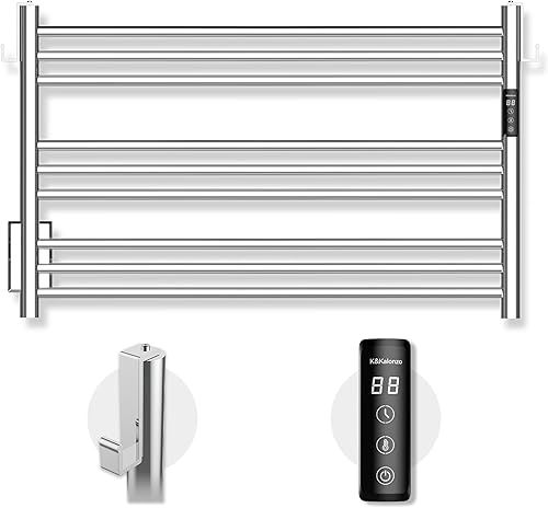 Miniatura 12 de K&KALONZO Calentador de toallas para baño, toallero calefactado de 9 barras montado en la pared con temporizador integrado, calentador de toallas