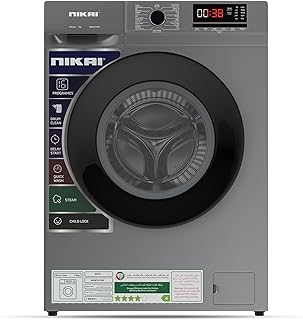 Nikai 7KG 16 Programs Front Load Washer, Steam Wash, 1000 RPM, 4 Star Energy Saving, Fully Automatic Washing Machine, Digital LCD Display, Child Lock, Best for Home & Small Family - NWM701FN9S Silver