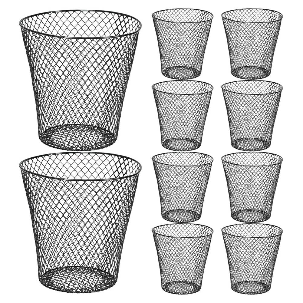 Sreuyong Black Round Wastepaper Basket, Wire Mesh Desk Metal Trash Can Recycling Trash Can Garbage Container For Bedroom Office(10Pcs)
